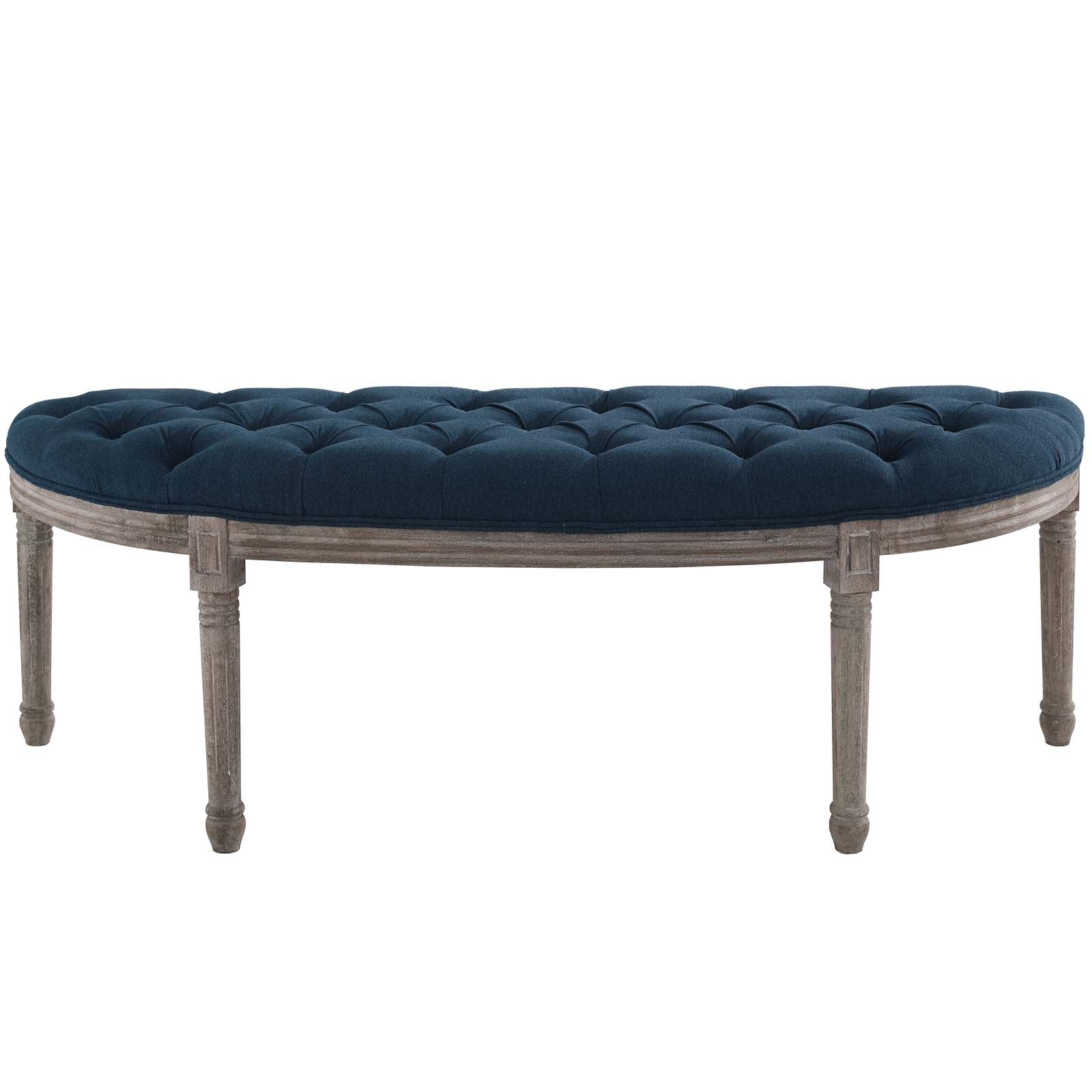 Modway Benches - Esteem Vintage French Upholstered Fabric Semi-Circle Bench Navy