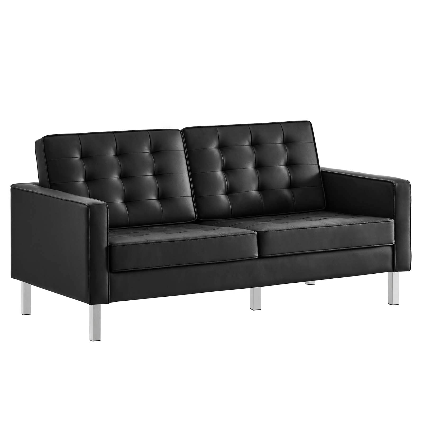 Modway Loveseats - Loft-Tufted-Vegan-Leather-Loveseat-Silver-Black