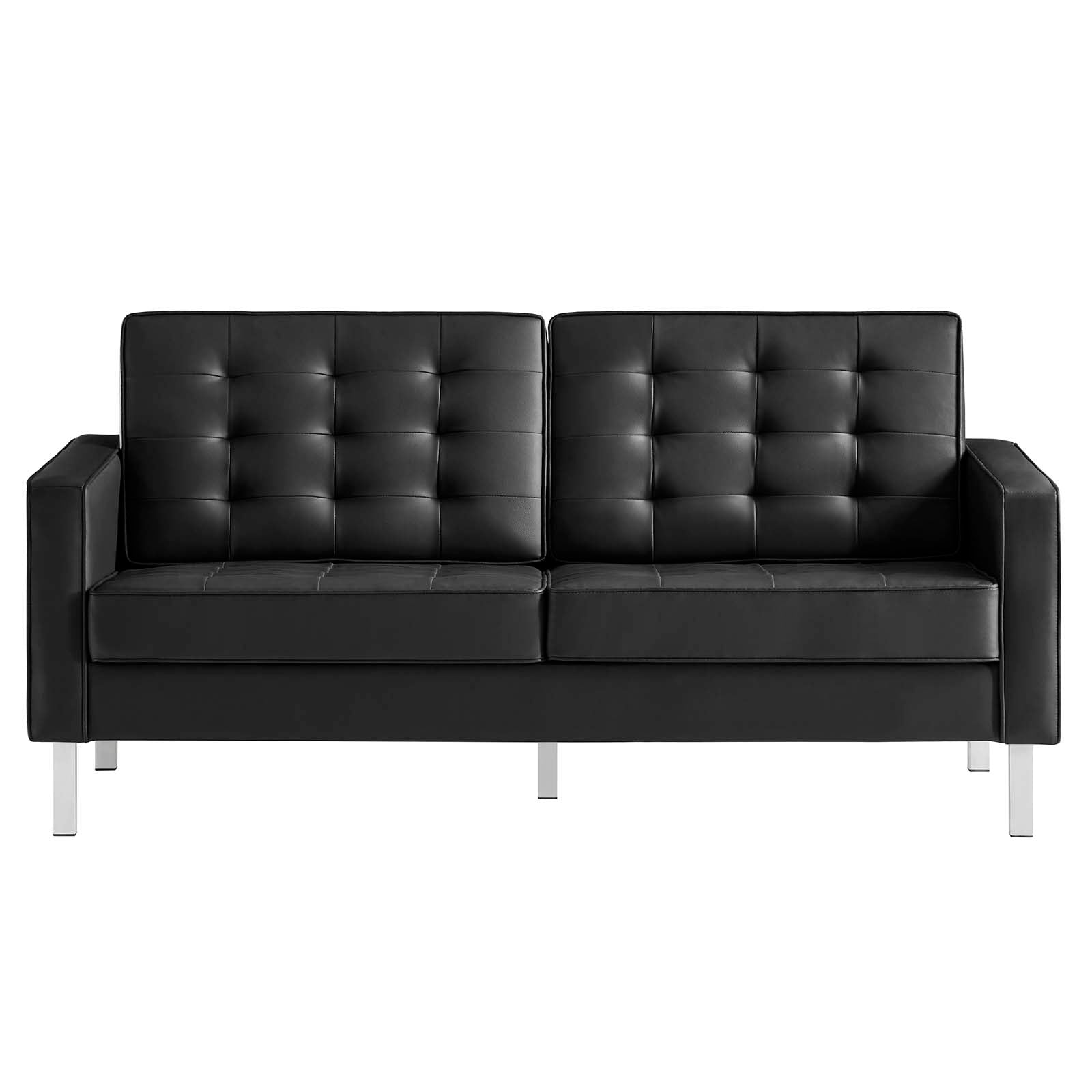 Modway Loveseats - Loft-Tufted-Vegan-Leather-Loveseat-Silver-Black