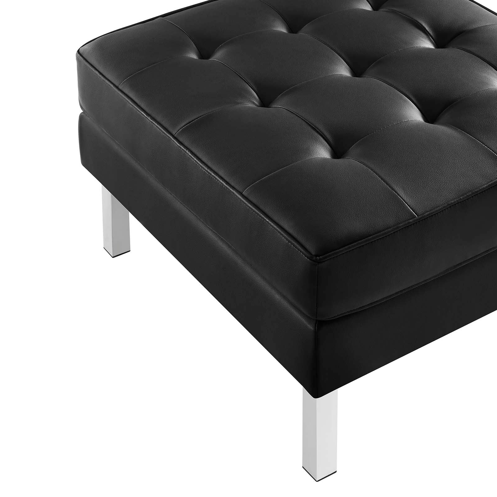 Modway Ottomans & Stools - Loft Tufted Upholstered Faux Leather Ottoman Silver Black