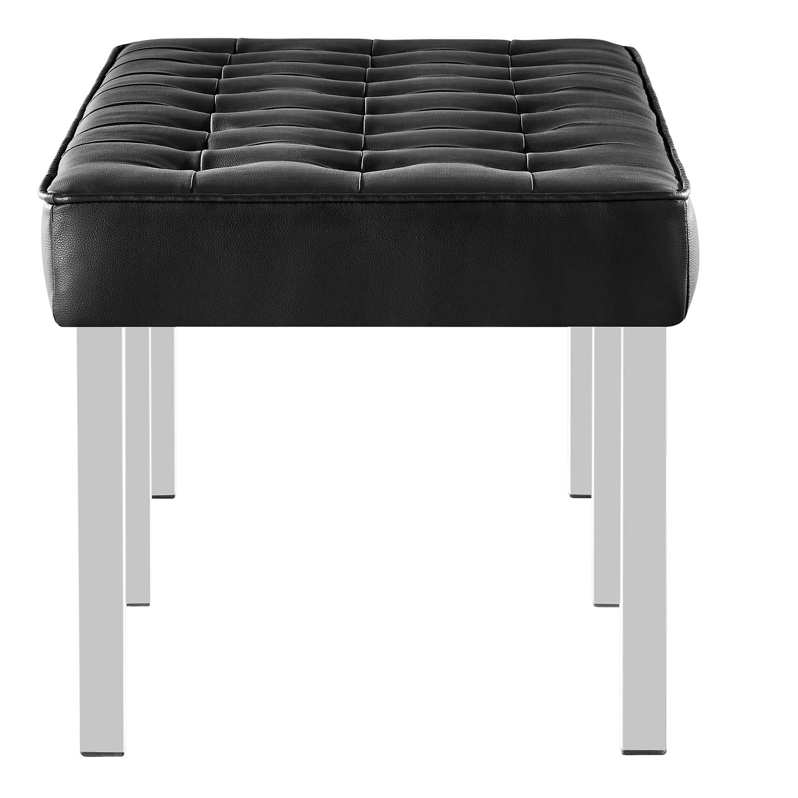 Modway Benches - Loft Tufted Large Upholstered Faux Leather Bench Silver Black