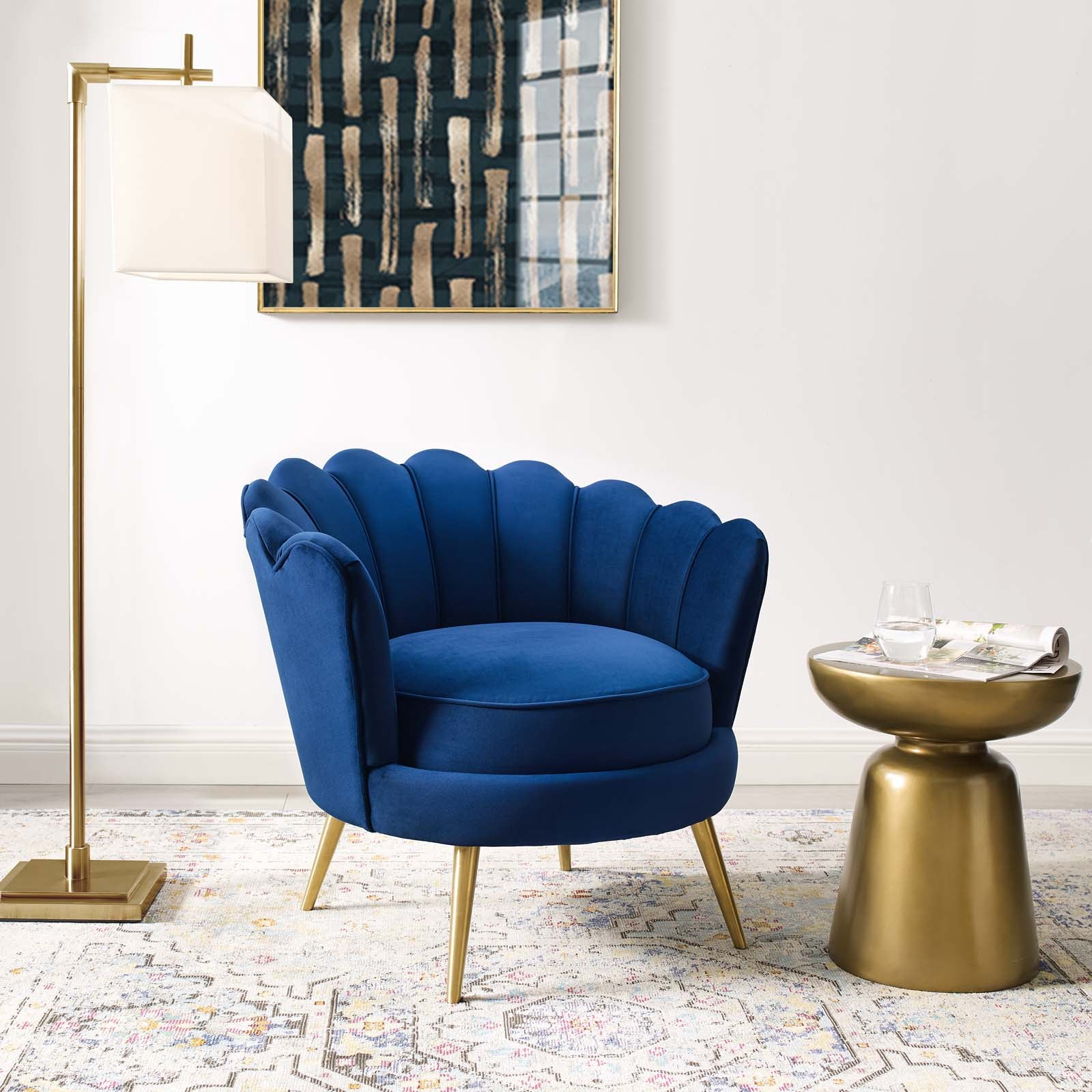 Modway Chairs - Admire Scalloped Edge Performance Velvet Accent Armchair Navy