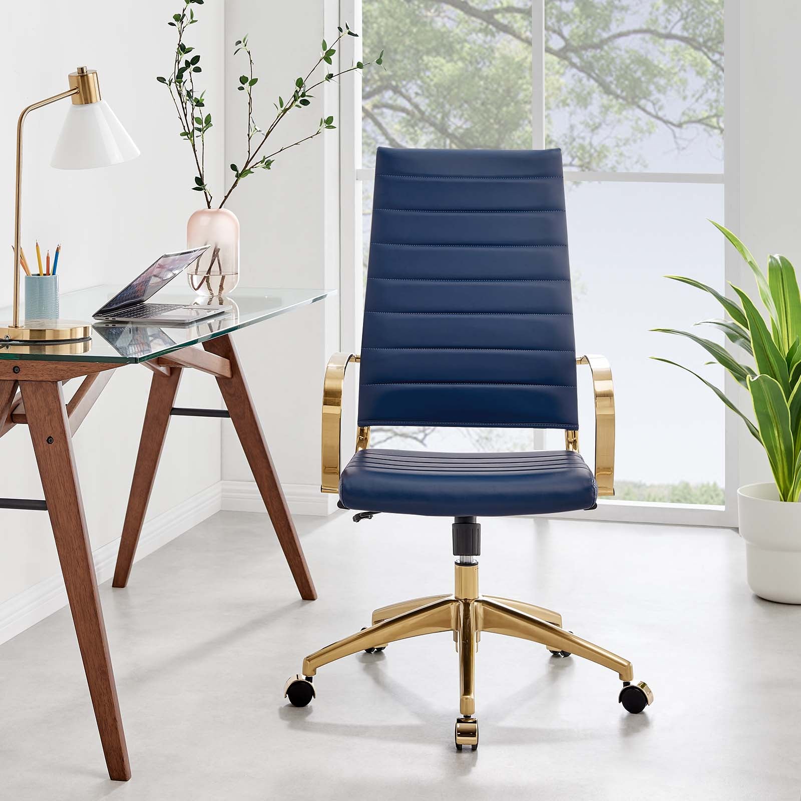 Modway Task Chairs - Jive Gold Stainless Steel Highback Office Chair Gold Navy