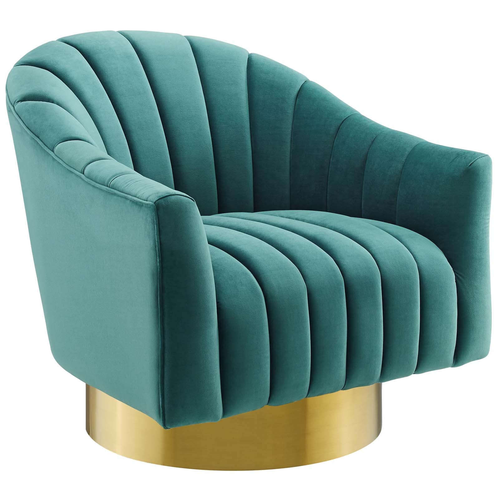 Modway Accent Chairs - Buoyant Vertical Channel Tufted Accent Lounge Performance Velvet Swivel Chair Teal