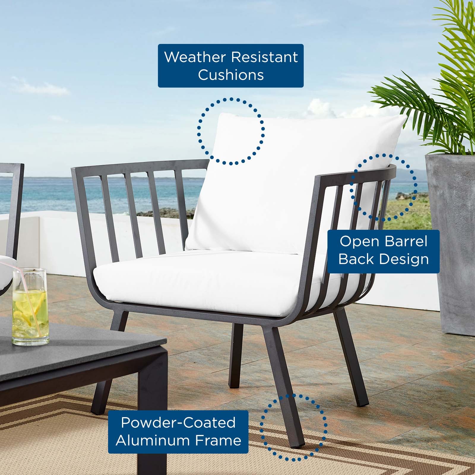 Modway Outdoor Chairs - Riverside Outdoor Armchair Gray & White