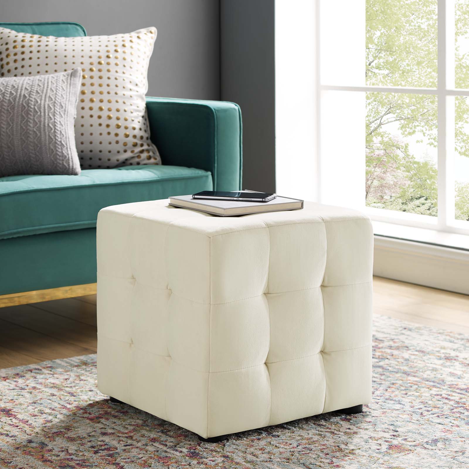 Modway Ottomans & Stools - Contour Tufted Cube Performance Velvet Ottoman Ivory