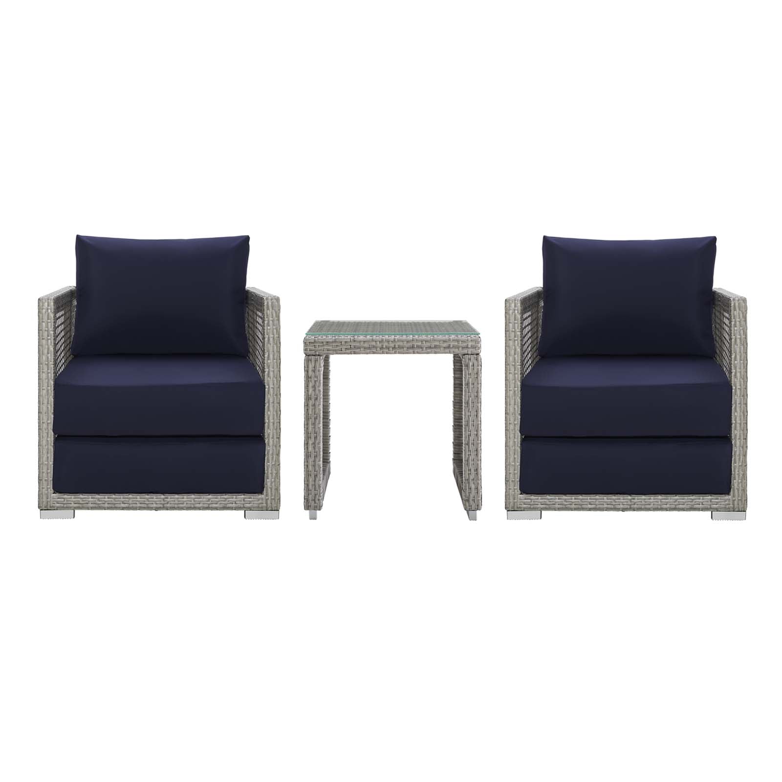 Modway Outdoor Sofas - Aura-3-Piece-Outdoor-Patio-Wicker-Rattan-Set-Gray-Navy