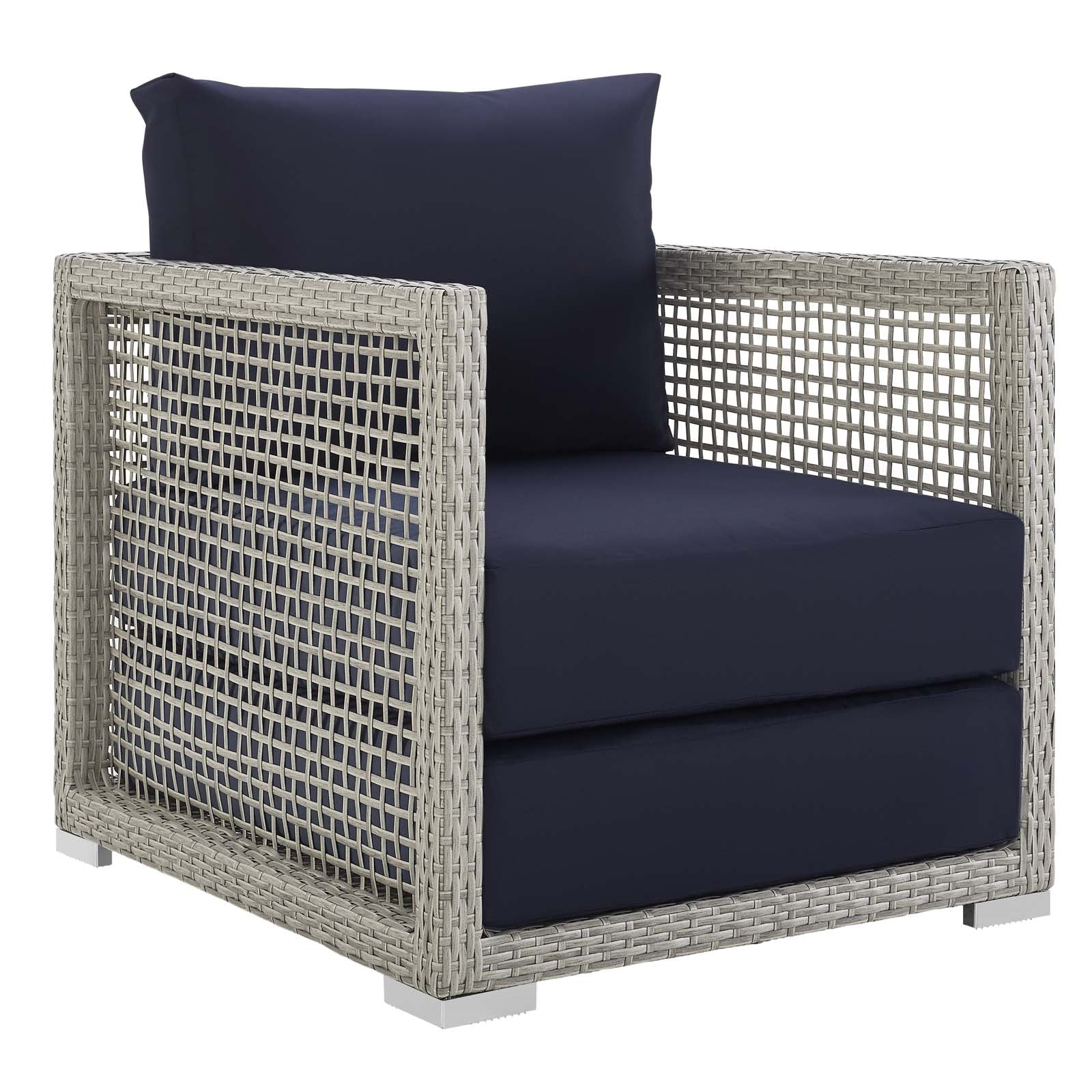 Modway Outdoor Sofas - Aura-3-Piece-Outdoor-Patio-Wicker-Rattan-Set-Gray-Navy