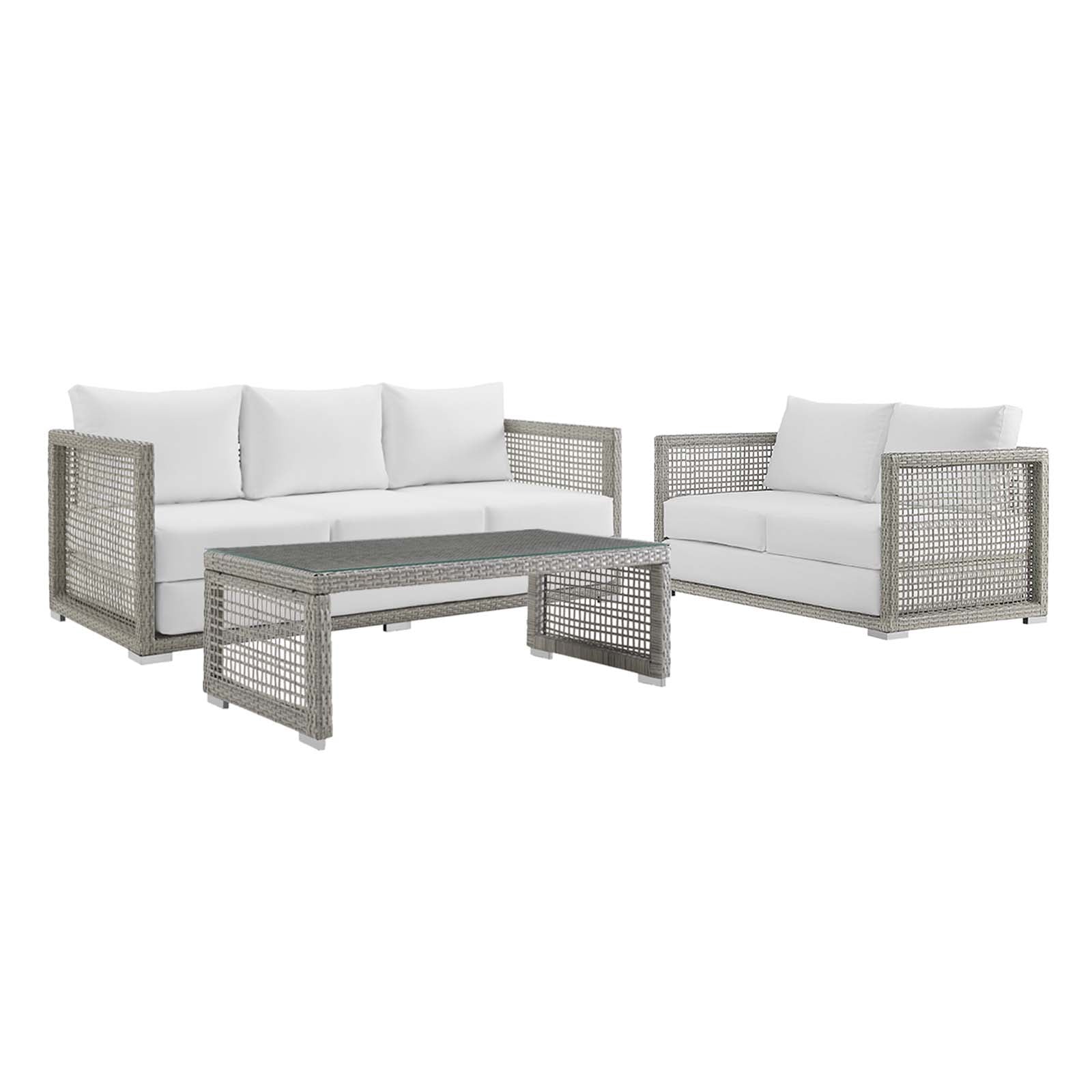 Modway Outdoor Conversation Sets - Aura 3 Piece Outdoor Patio Wicker Rattan Set White