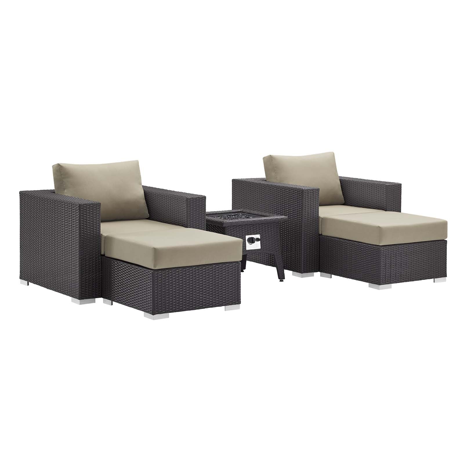 Modway Outdoor Conversation Sets - Convene 5 Piece Set Outdoor Patio with Fire Pit Espresso