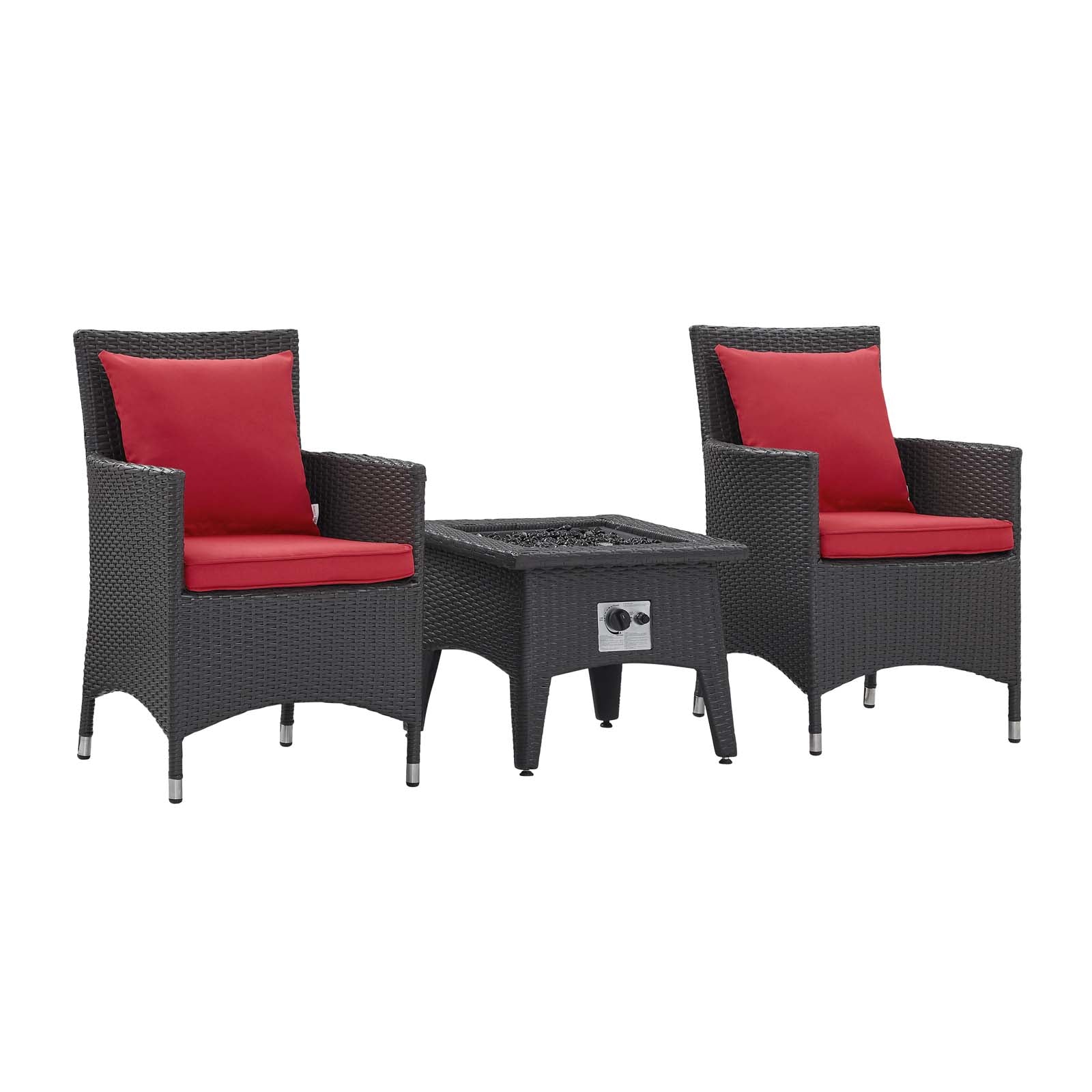 Modway Outdoor Conversation Sets - Convene 3-Piece Set Outdoor Patio Fire Pit Espresso Red