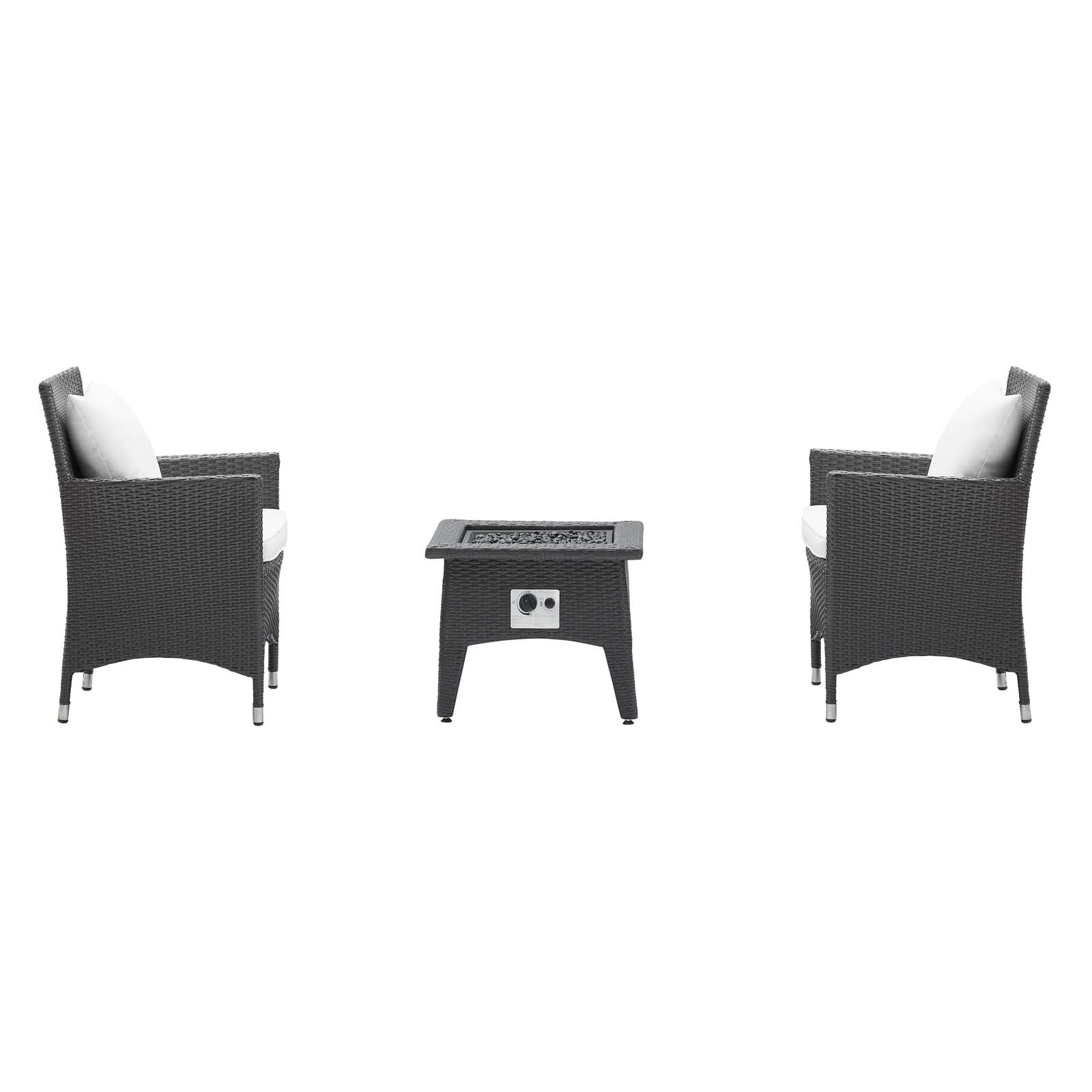 Modway Outdoor Conversation Sets - Convene 3 Piece Set Outdoor Patio with Fire Pit Espresso White