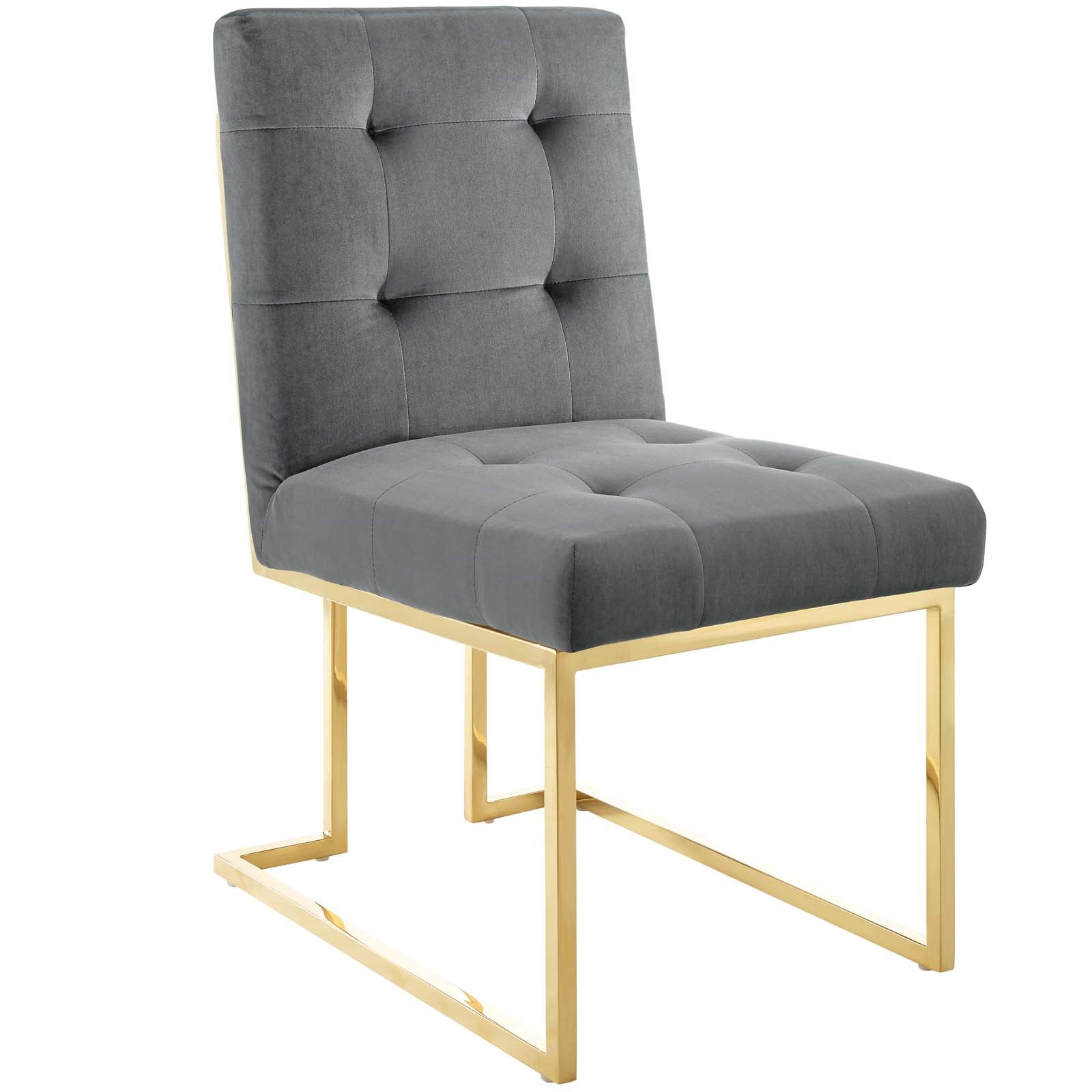 Modway Dining Chairs - Privy Gold Stainless Steel Performance Velvet Dining Chair Gold Charcoal