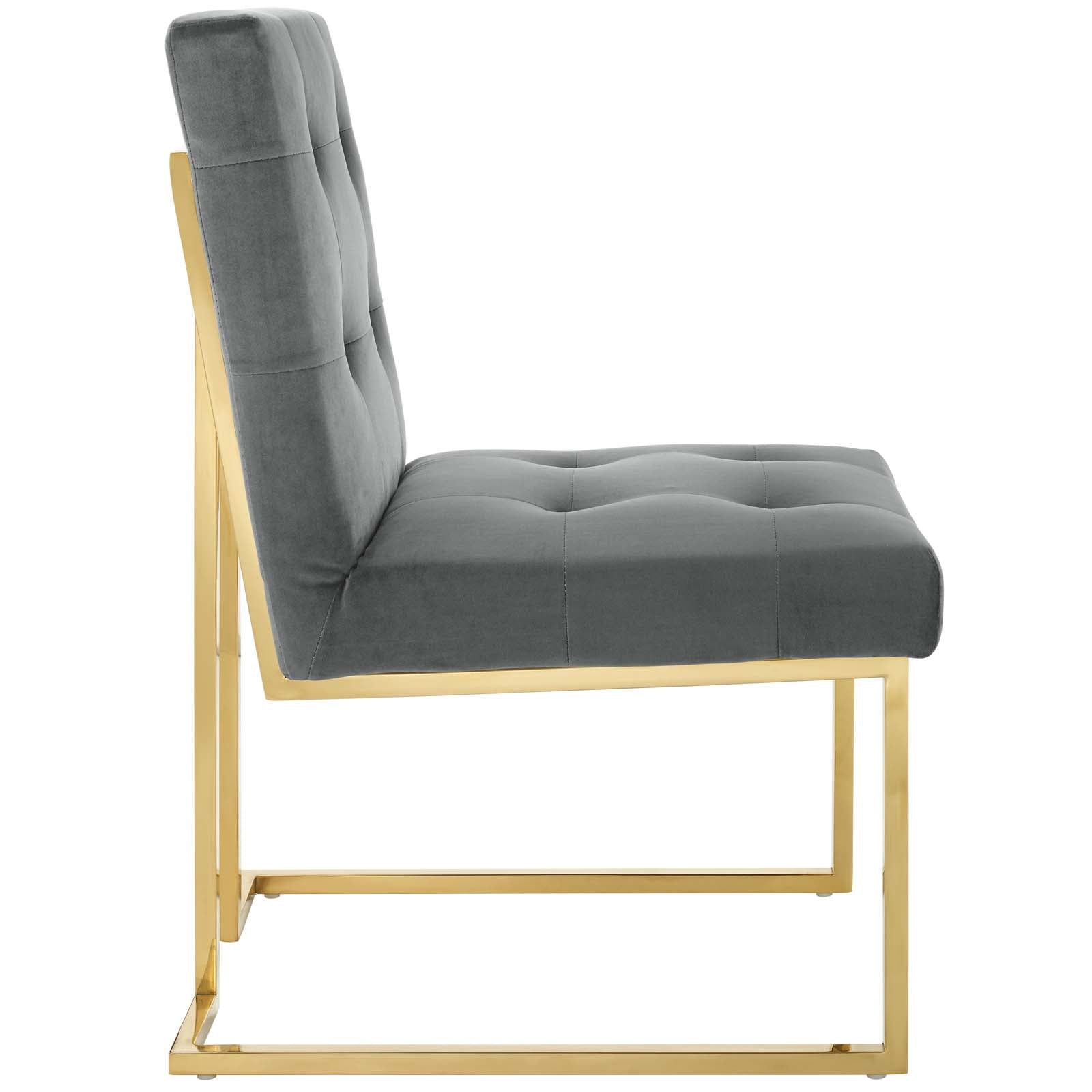 Modway Dining Chairs - Privy Gold Stainless Steel Performance Velvet Dining Chair Gold Charcoal