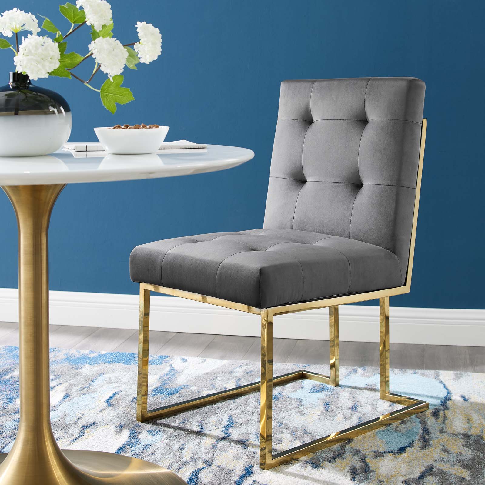 Modway Dining Chairs - Privy Gold Stainless Steel Performance Velvet Dining Chair Gold Charcoal