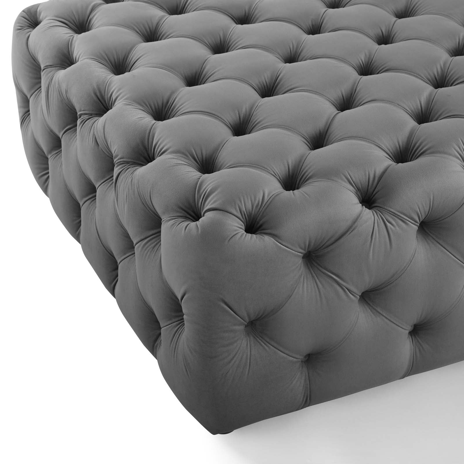 Modway Ottomans & Stools - Amour Tufted Button Large Square Performance Velvet Ottoman Gray