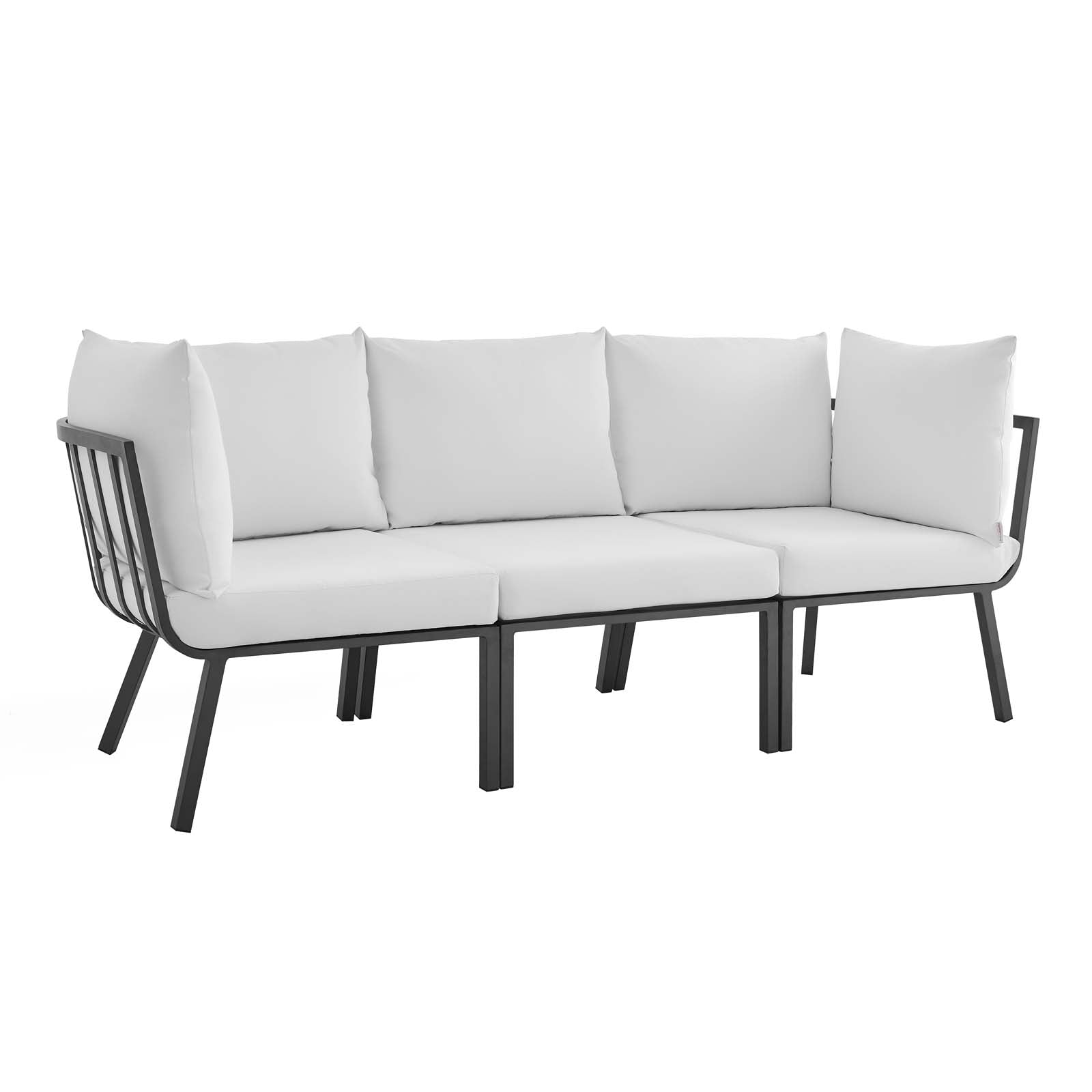 Modway Outdoor Conversation Sets - Riverside 3 Piece Outdoor Patio Aluminum Sectional Sofa Set Gray White