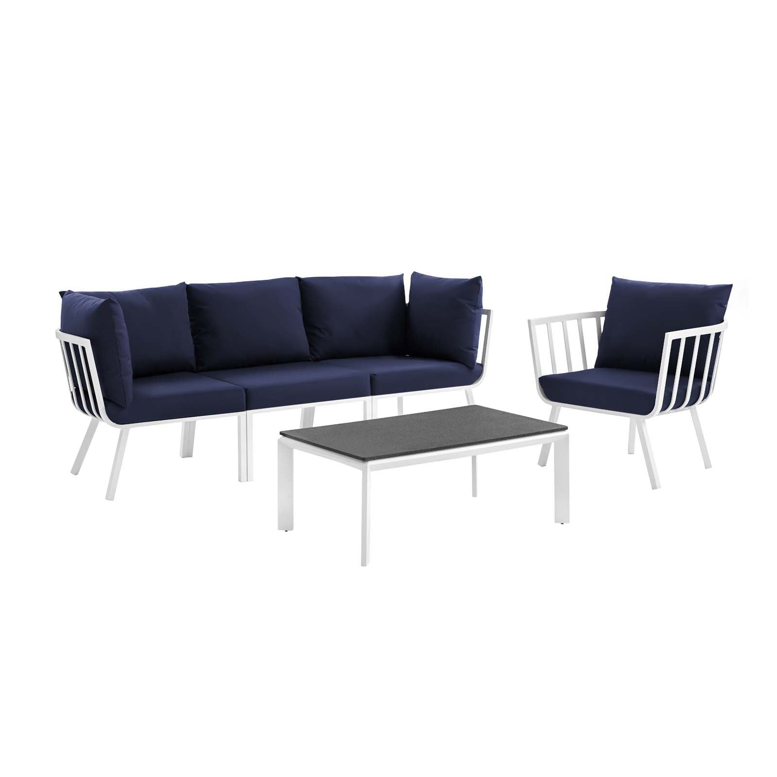 Modway Outdoor Conversation Sets - 61.5" Riverside 5 Piece Outdoor Patio Aluminum Set White Navy