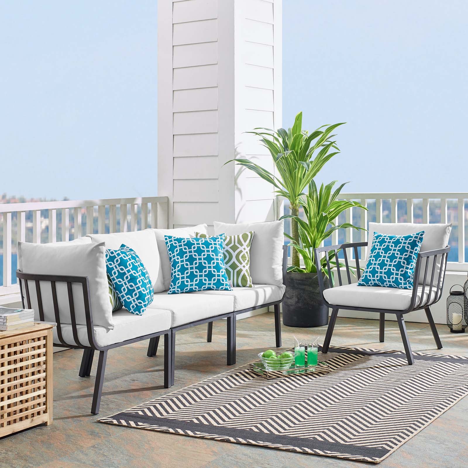 Modway Outdoor Conversation Sets - Riverside 4 Piece Outdoor Patio Aluminum Set Gray