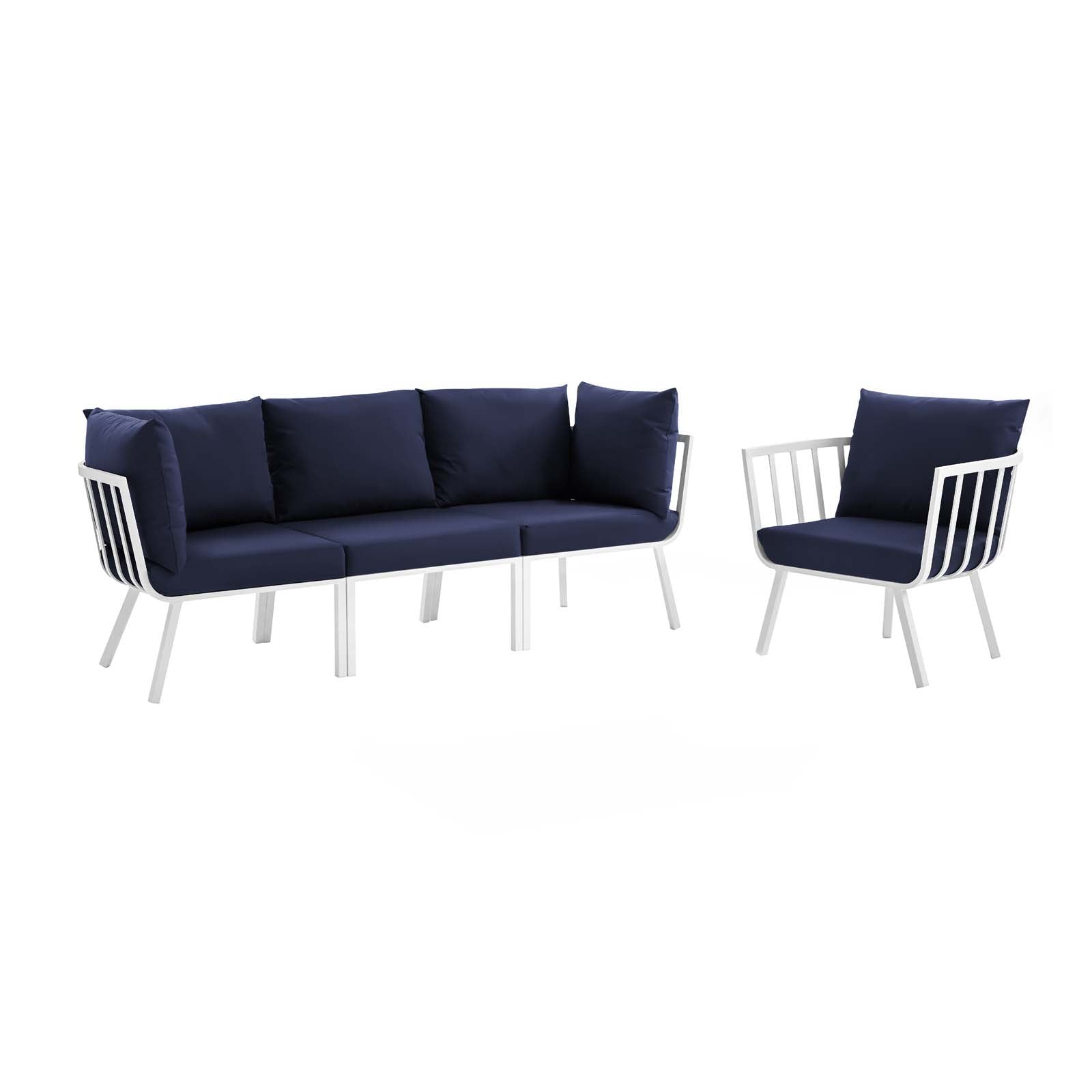 Modway Outdoor Conversation Sets - 61.5" Riverside 4 Piece Outdoor Patio Aluminum Set White Navy