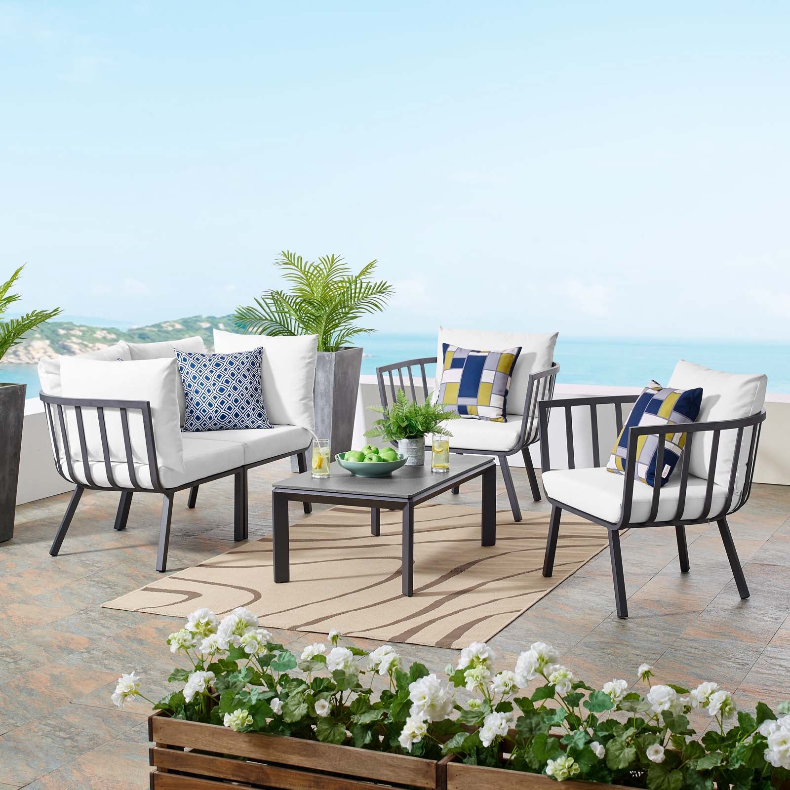 Modway Outdoor Conversation Sets - Riverside 5-Piece Outdoor Patio Set Gray & White