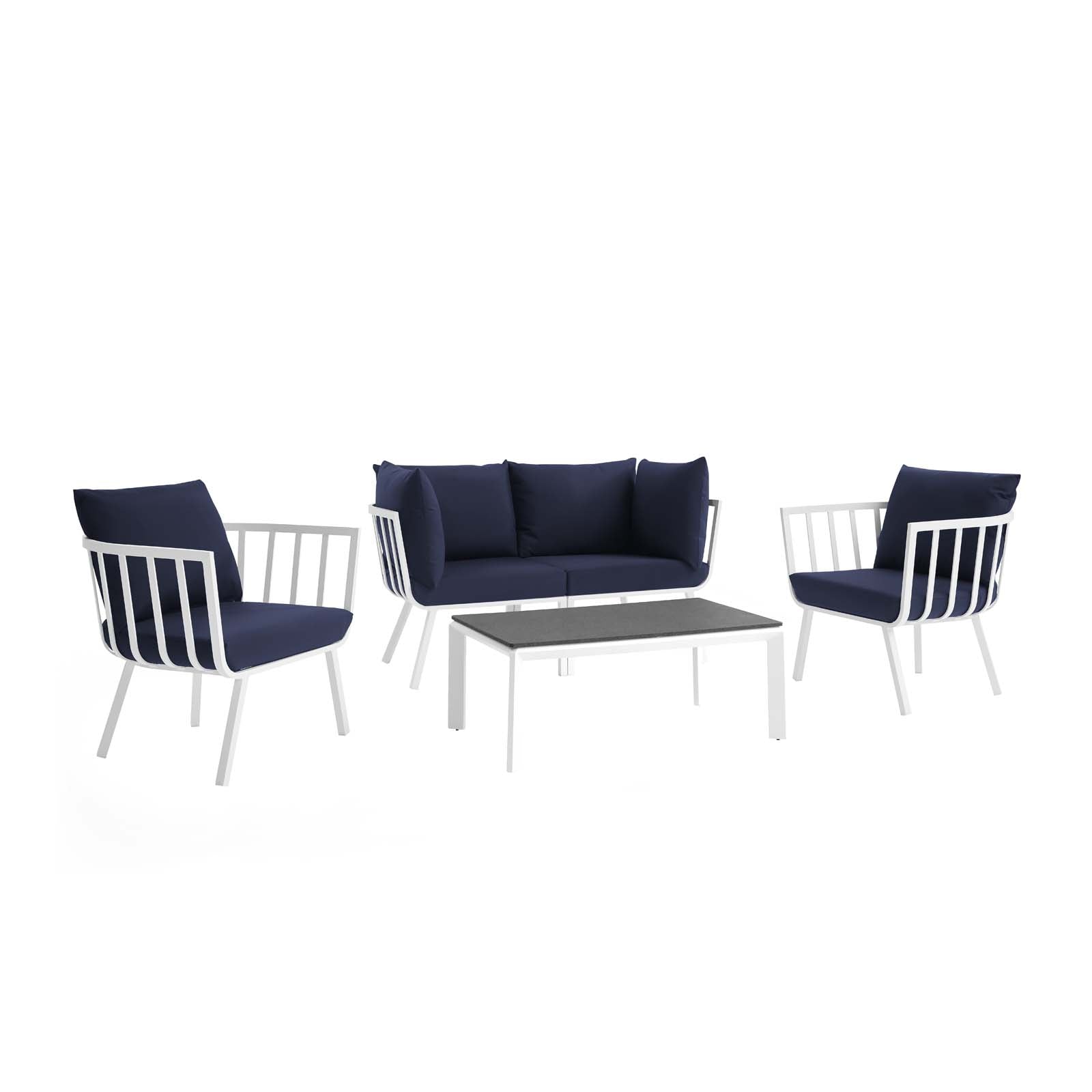 Modway Outdoor Conversation Sets - Riverside 5 Piece Outdoor Patio Aluminum Set White Navy