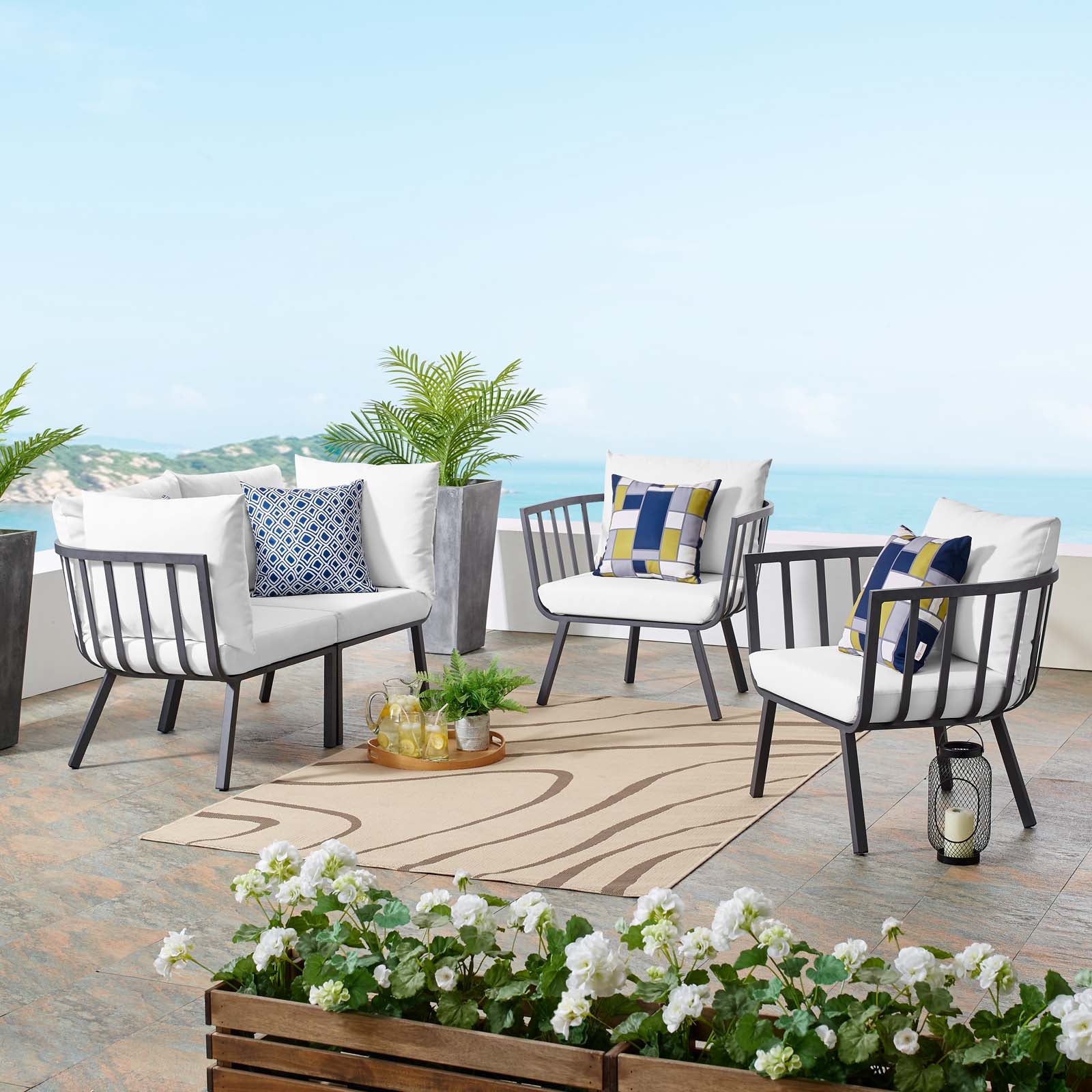 Modway Outdoor Conversation Sets - Riverside 4 Piece Outdoor Patio Aluminum Set Gray White