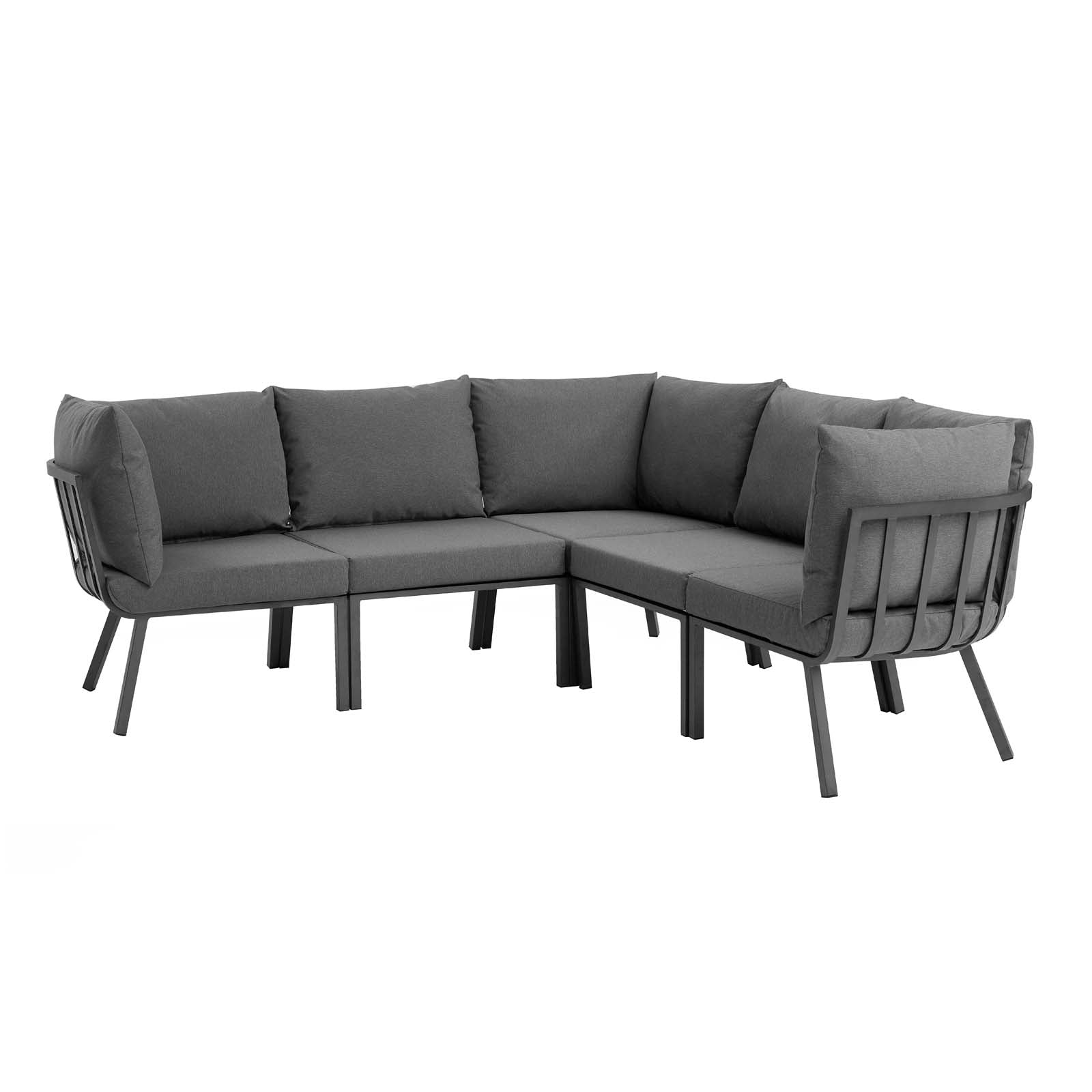 Modway Outdoor Sofas - Riverside 5 Piece Outdoor Patio Aluminum Sectional Gray Charcoal