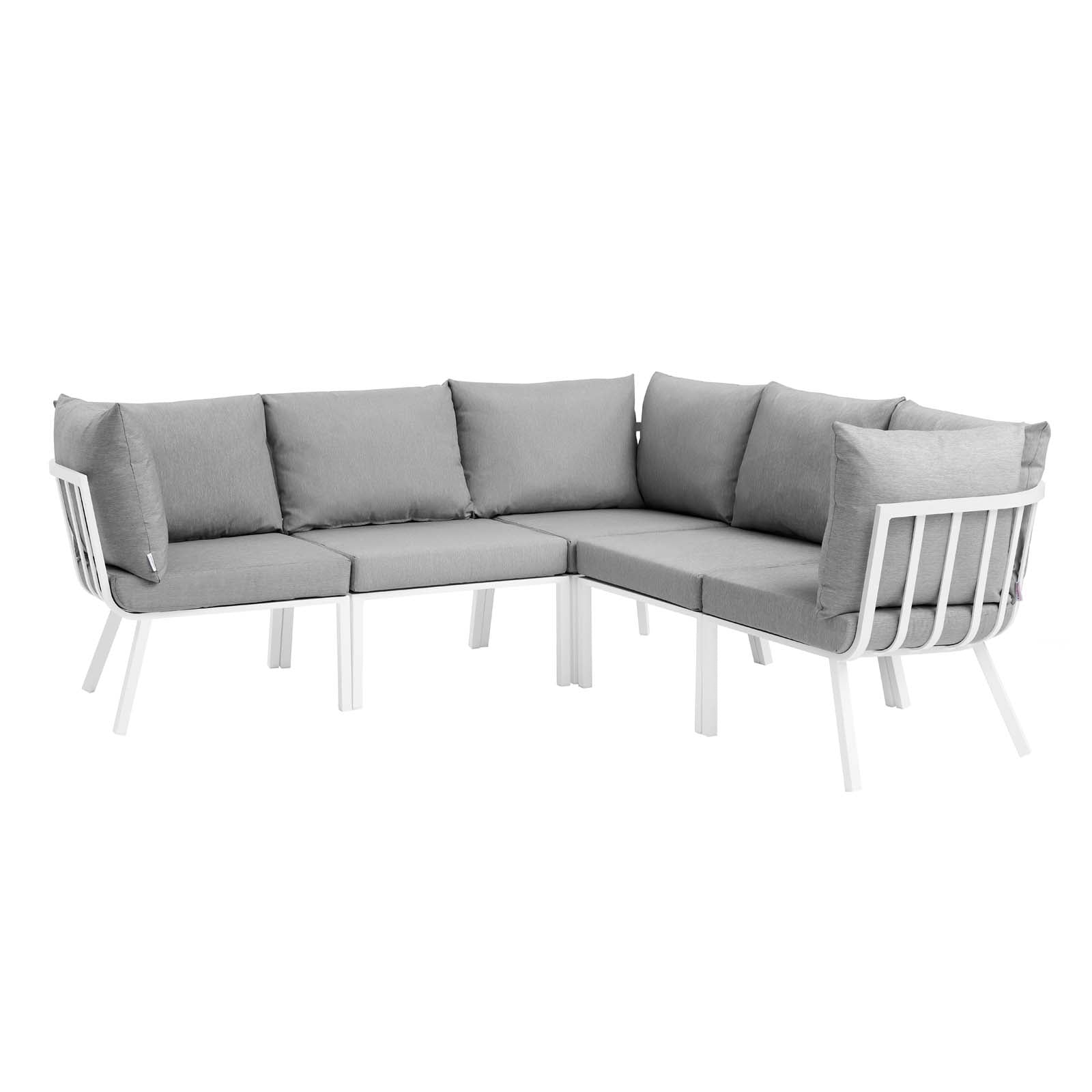 Modway Outdoor Conversation Sets - Riverside 5 Piece Outdoor Patio Aluminum Sectional White Gray