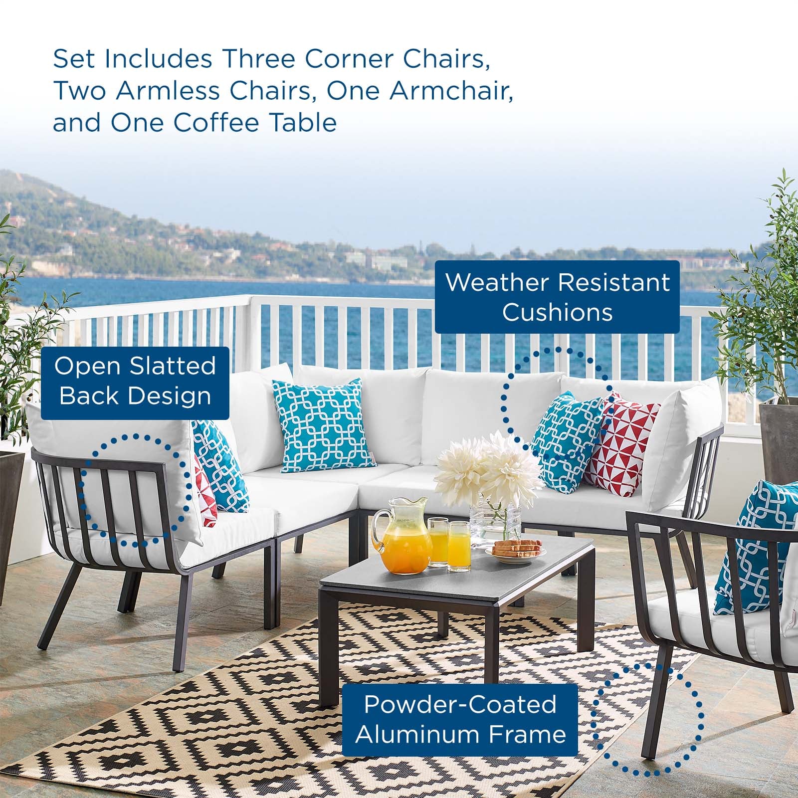 Modway Outdoor Conversation Sets - Riverside 7 Piece Outdoor Patio Aluminum Set Gray White