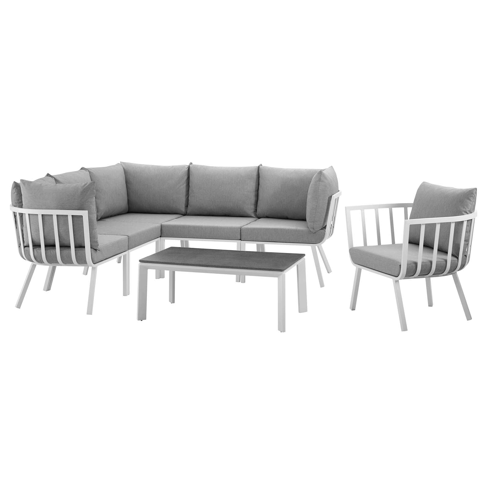 Modway Outdoor Conversation Sets - Riverside 7 Piece Outdoor Patio Set White Gray