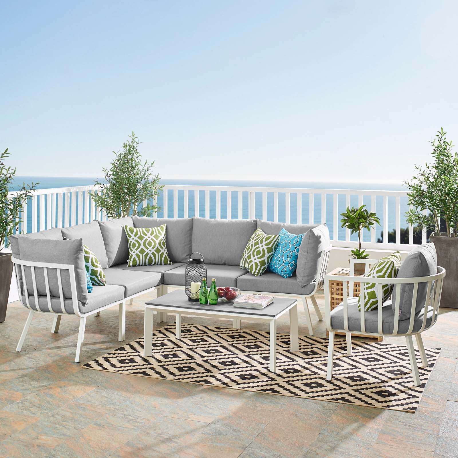 Modway Outdoor Conversation Sets - Riverside 7 Piece Outdoor Patio Set White Gray