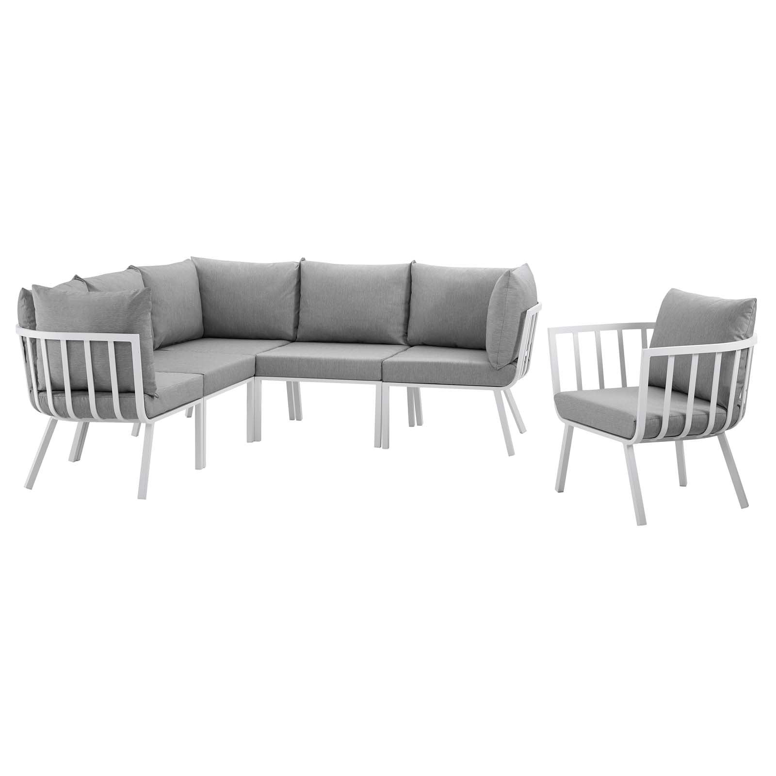 Modway Outdoor Conversation Sets - Riverside 6 Piece Outdoor Patio Aluminum Set White Gray