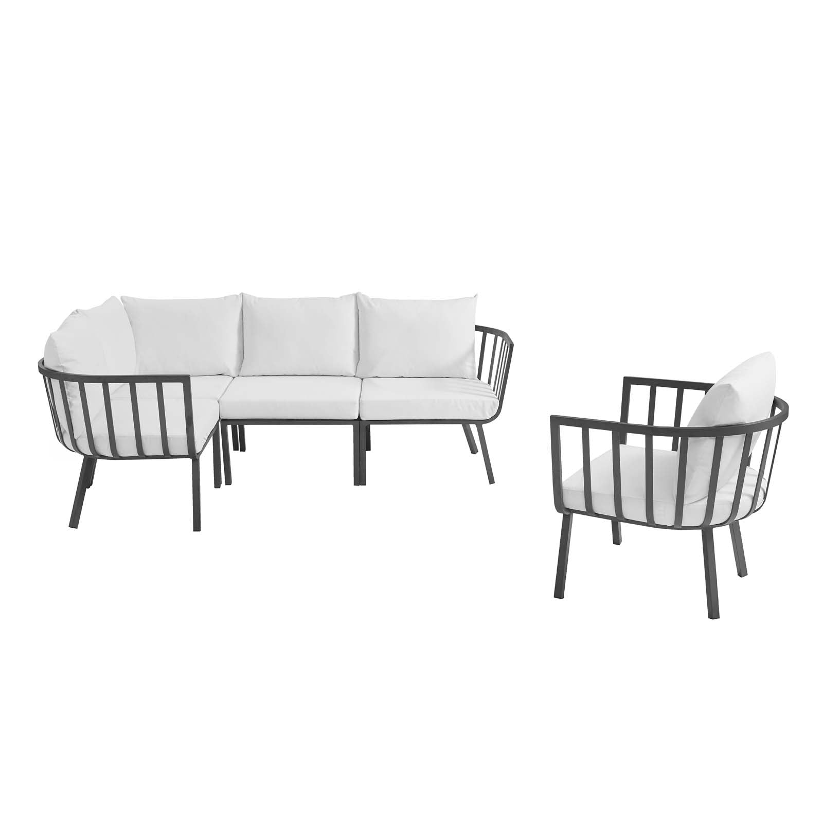 Modway Outdoor Conversation Sets - Riverside 5 Piece 114" Outdoor Patio Aluminum Set Gray White