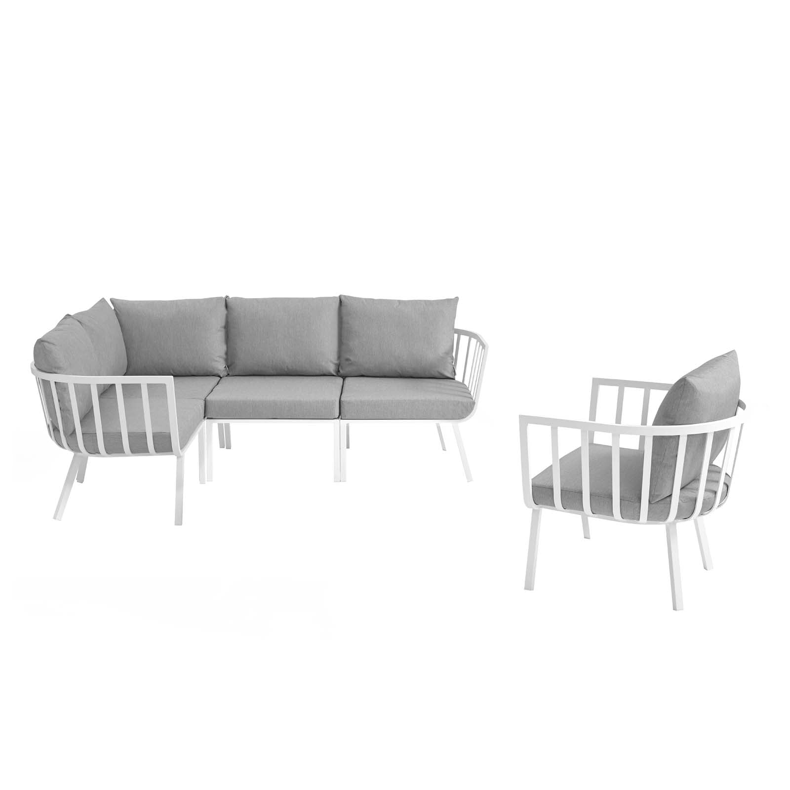 Modway Outdoor Conversation Sets - Riverside 5 Piece Outdoor Patio Aluminum Set White Gray