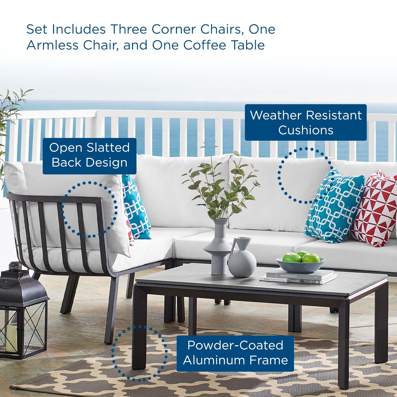 Modway Outdoor Conversation Sets - Riverside 5 Piece Outdoor Patio Aluminum Set Gray White