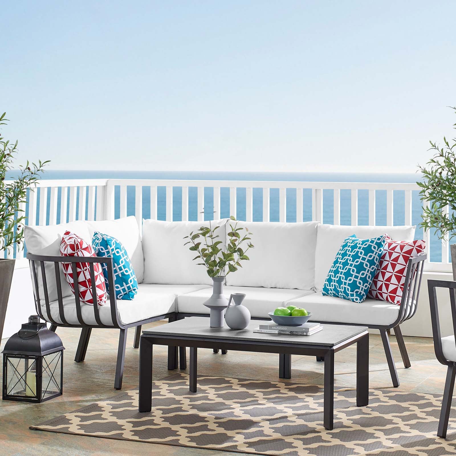 Modway Outdoor Conversation Sets - Riverside 5 Piece Outdoor Patio Aluminum Set Gray White