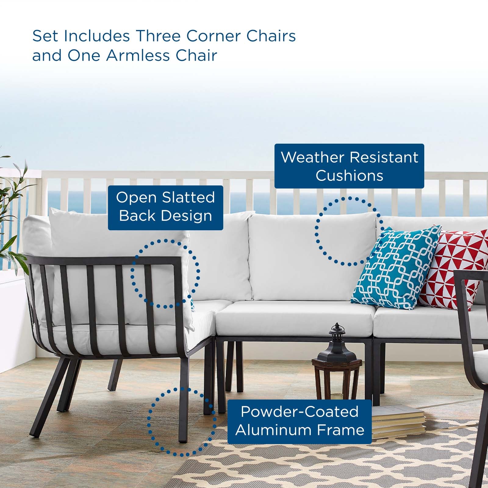 Modway Outdoor Conversation Sets - Riverside 4 Piece Outdoor Patio Aluminum Sectional Gray White