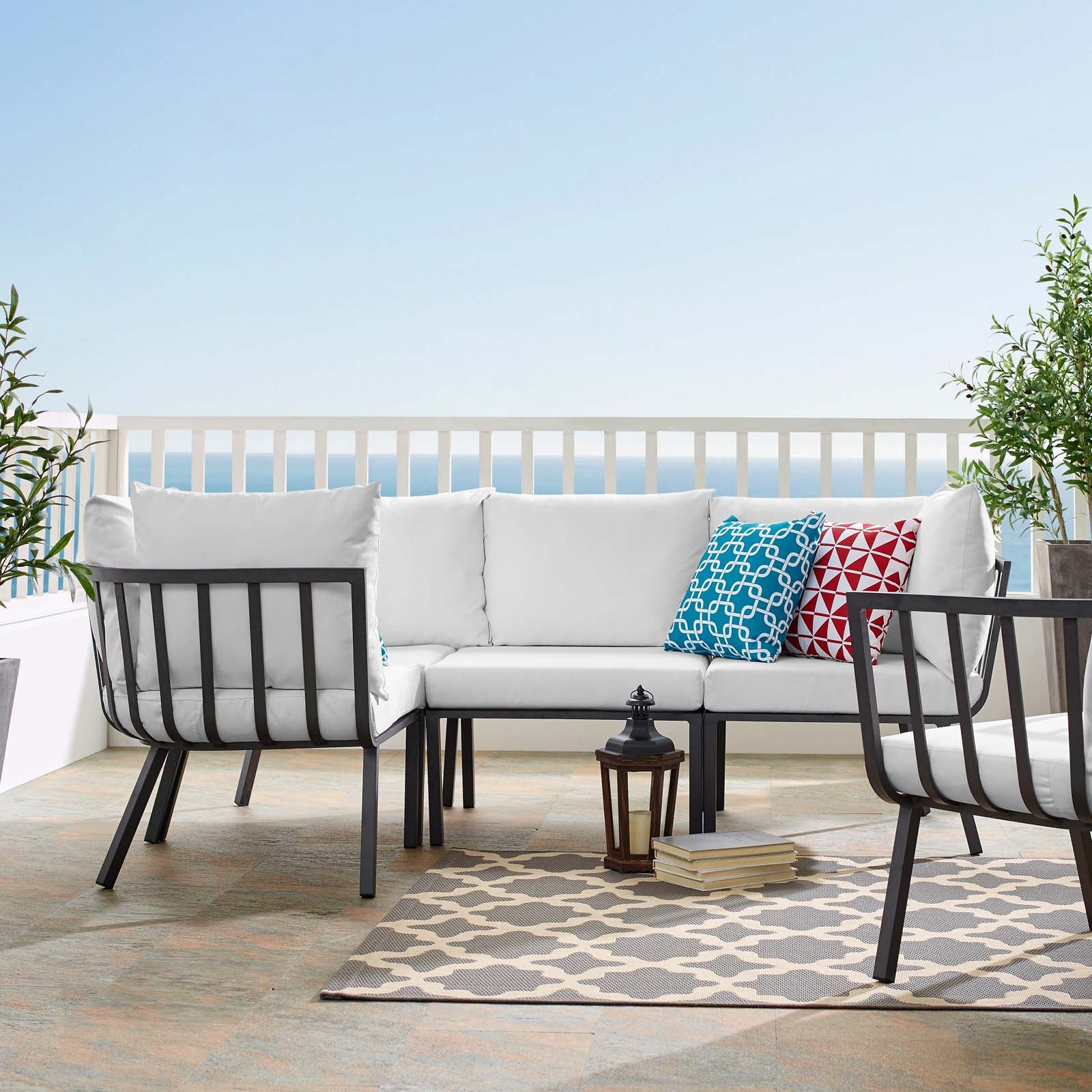 Modway Outdoor Conversation Sets - Riverside 4 Piece Outdoor Patio Aluminum Sectional Gray White