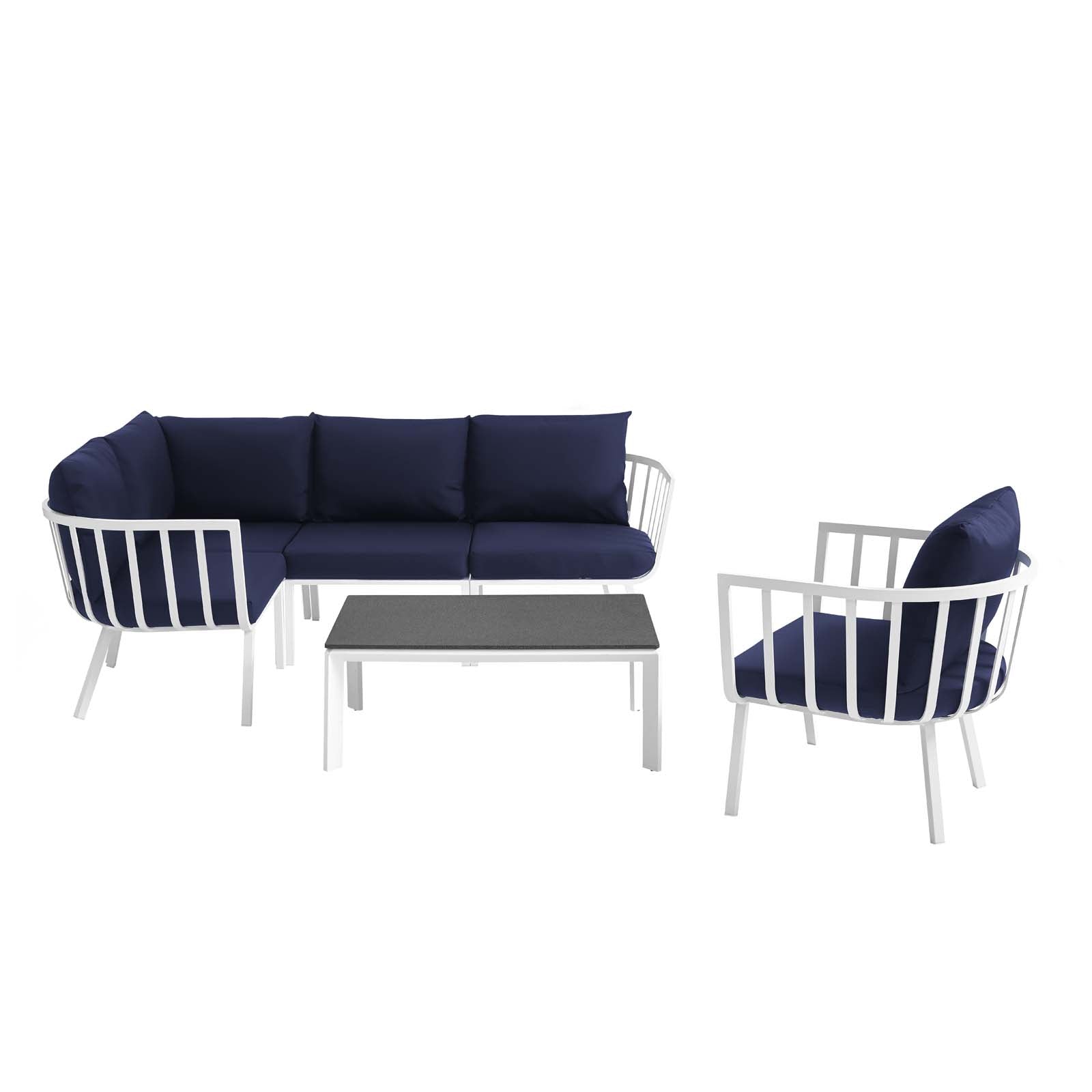 Modway Outdoor Conversation Sets - 114" Riverside 6 Piece Outdoor Patio Set White Navy