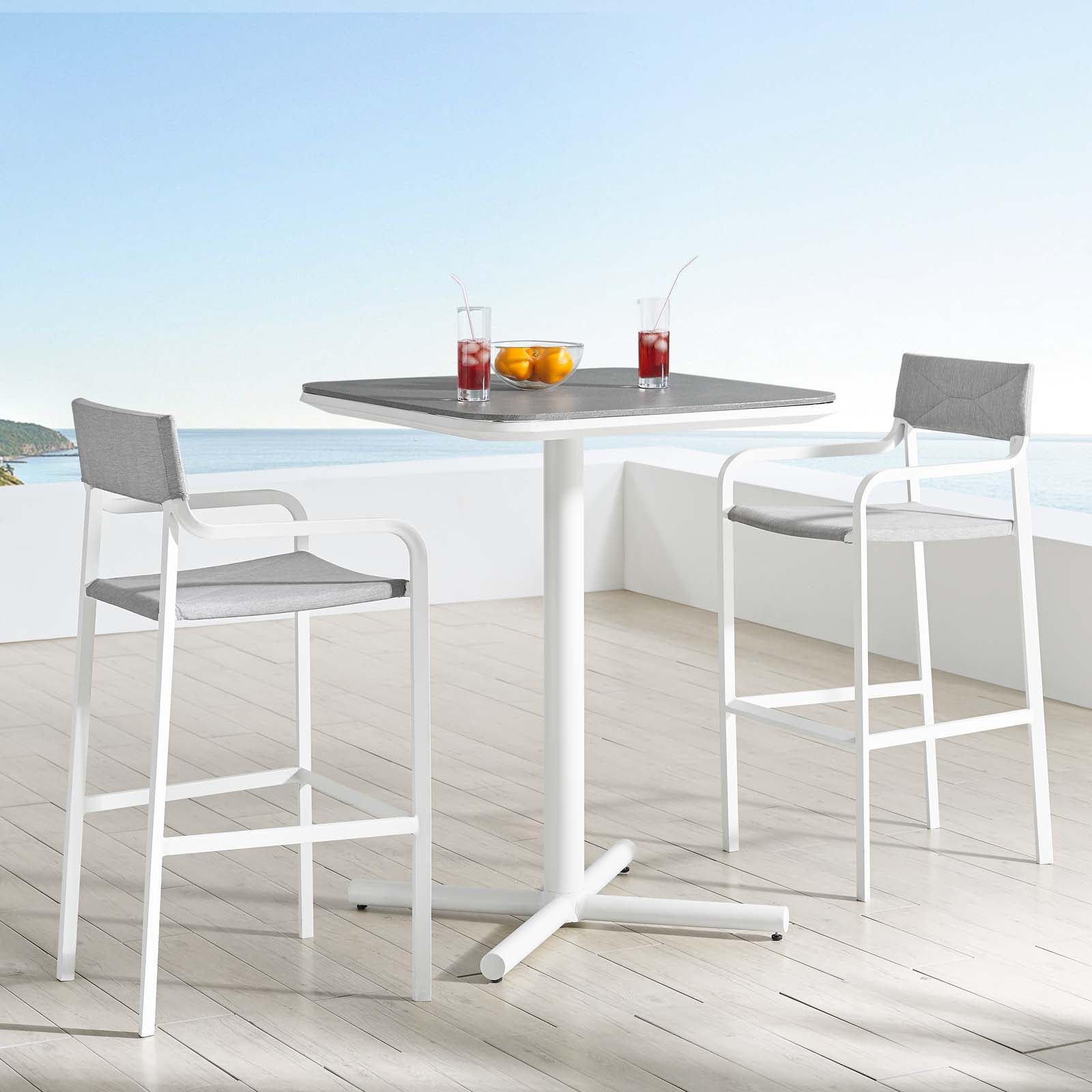 Modway Outdoor Dining Sets - Raleigh 3 Piece Outdoor Patio Aluminum Bar Set White Gray