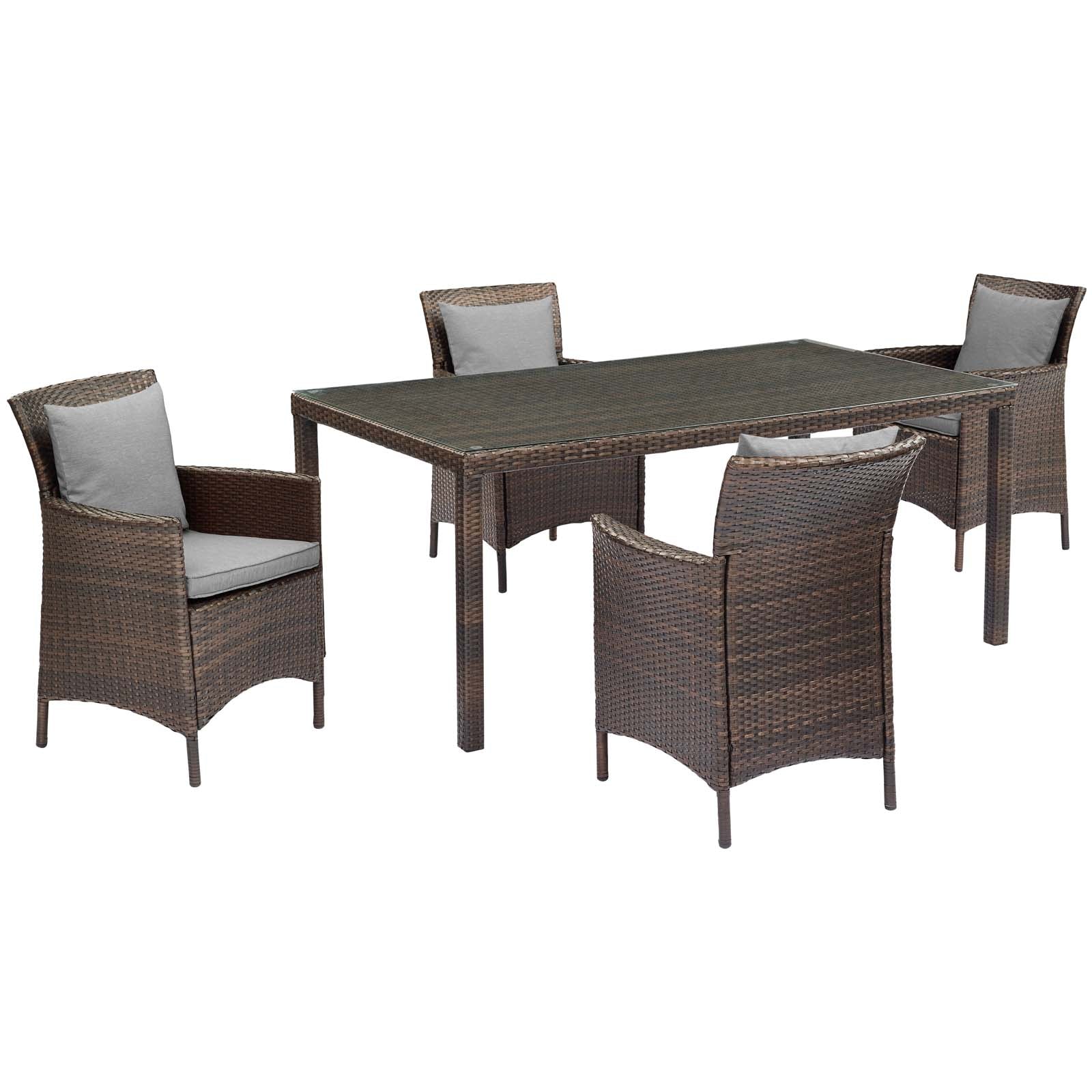 Modway Outdoor Dining Sets - Conduit 5 Piece Outdoor Patio Wicker Rattan Set Brown Gray