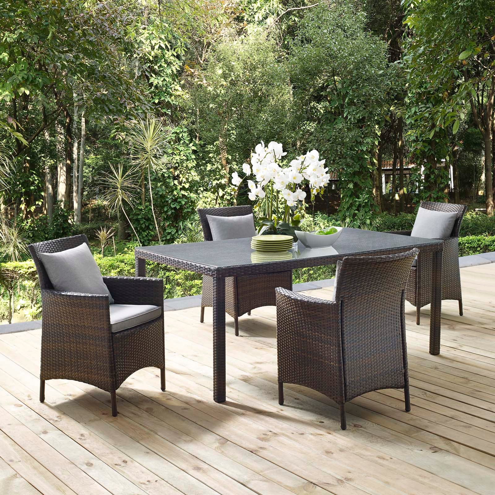 Modway Outdoor Dining Sets - Conduit 5 Piece Outdoor Patio Wicker Rattan Set Brown Gray