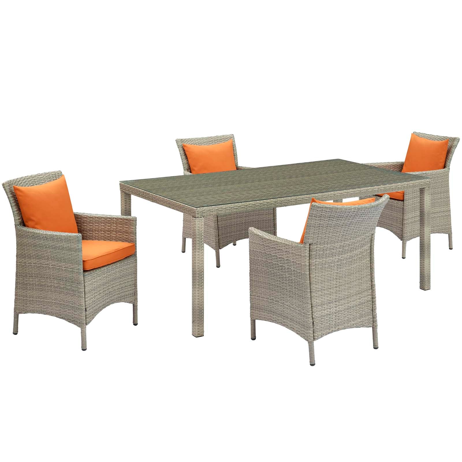 Modway Outdoor Dining Sets - Conduit 5 Piece Outdoor Patio Wicker Rattan Dining Set Light Gray Orange