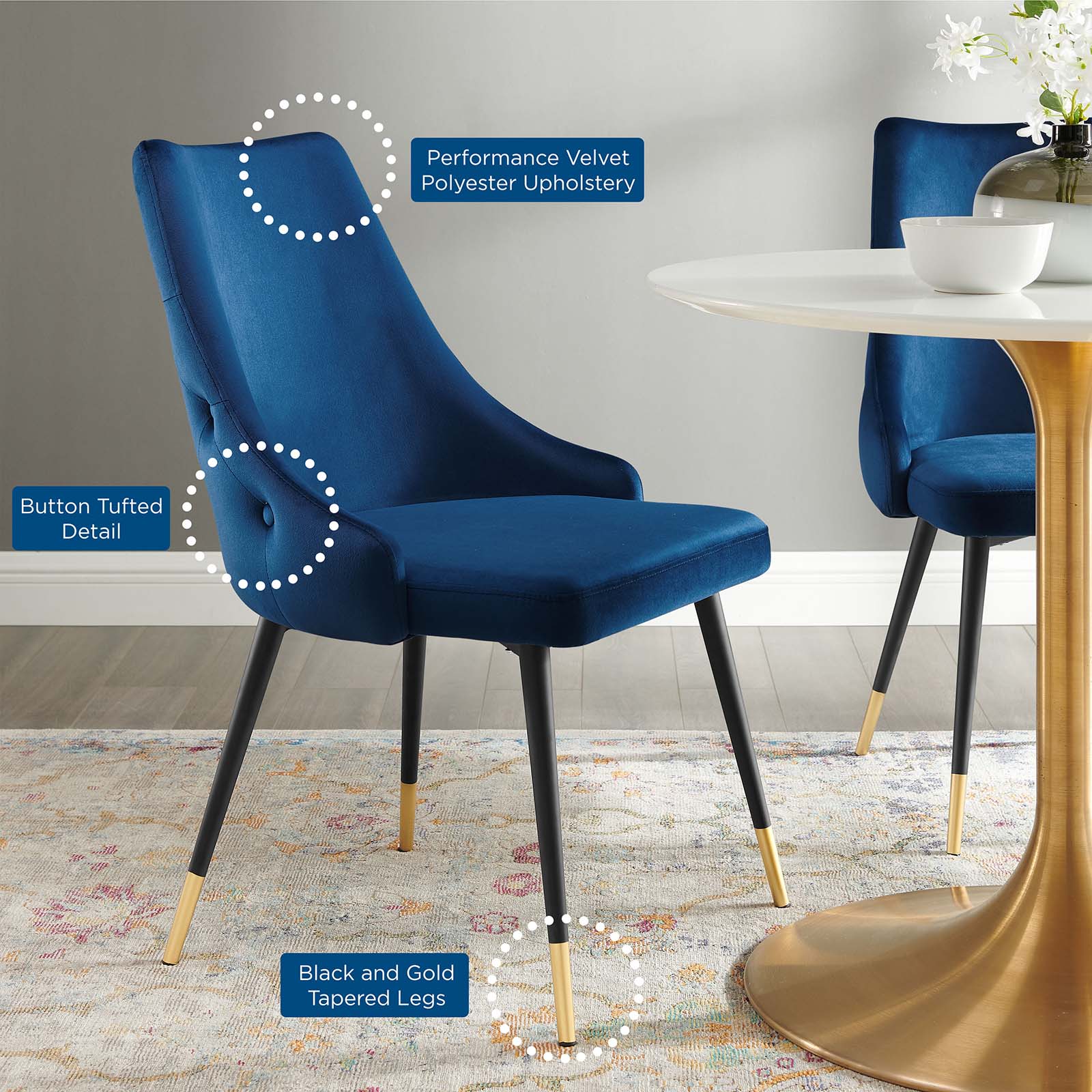 Modway Dining Chairs - Adorn Tufted Performance Velvet Dining Side Chair Navy