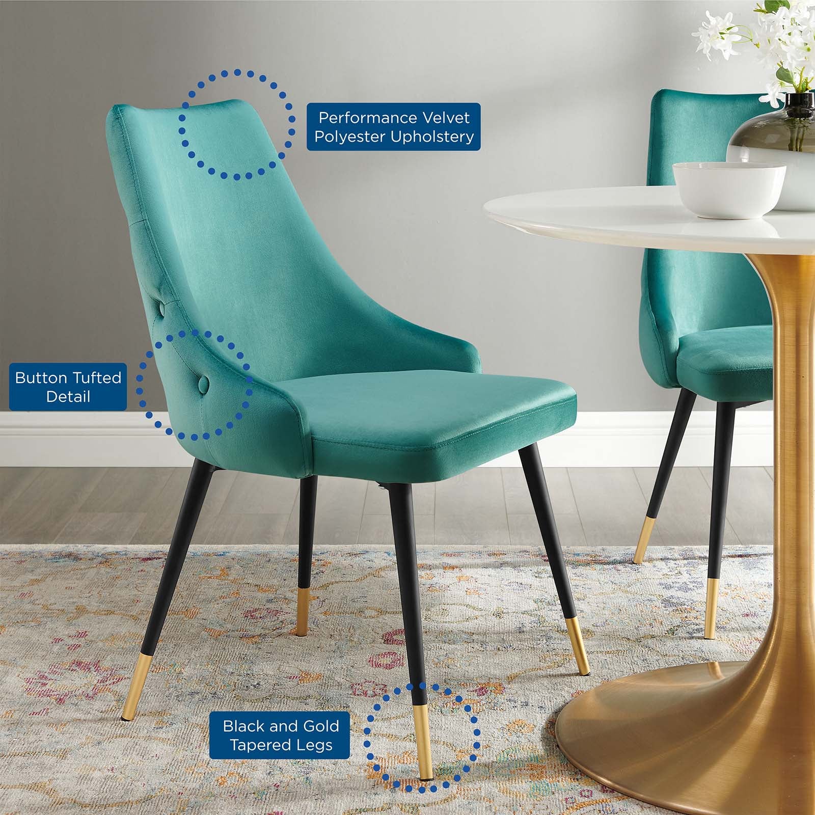 Modway Dining Chairs - Adorn Tufted Performance Velvet Dining Side Chair Teal