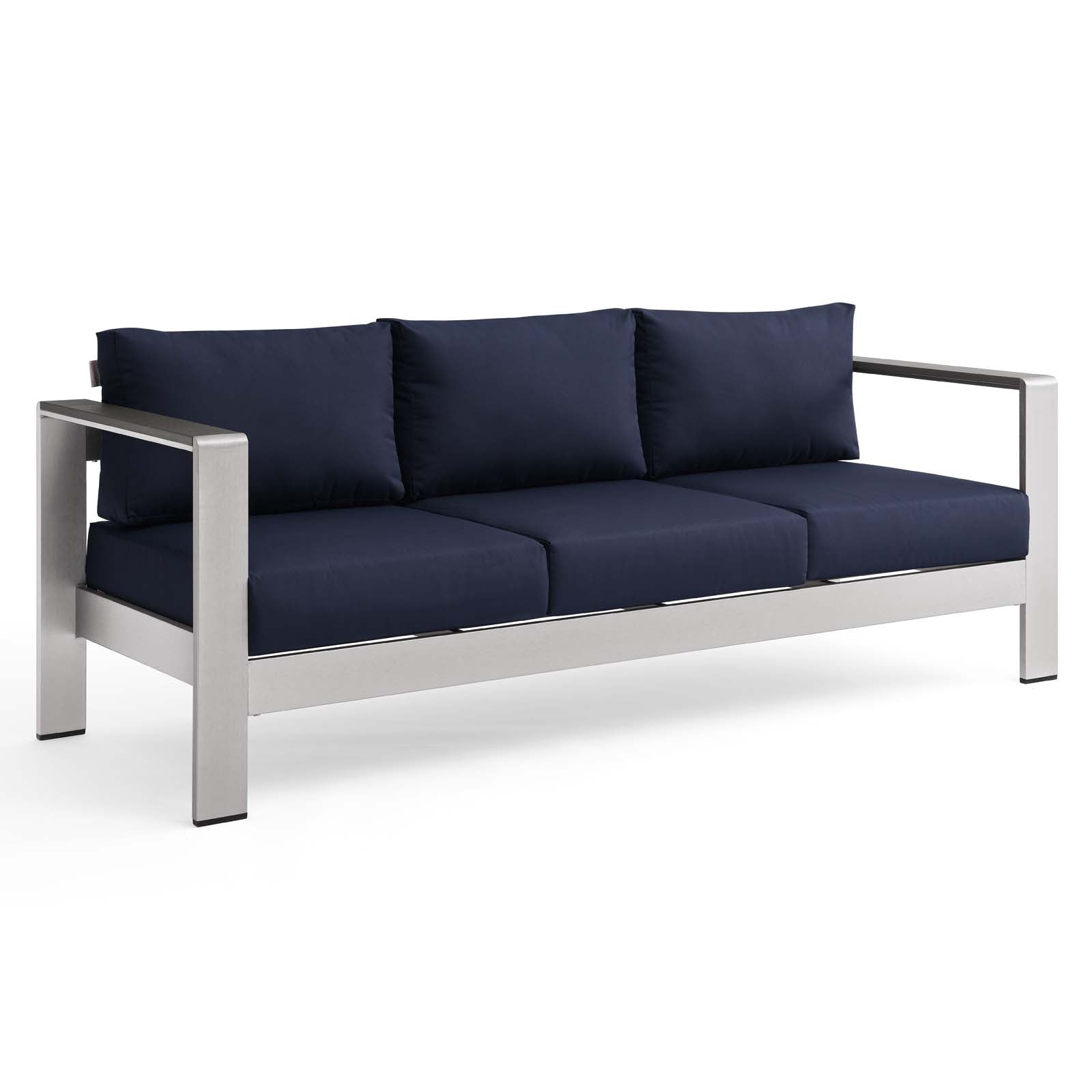 Modway Outdoor Sofas - Shore Outdoor Patio Aluminum Sofa Silver Navy