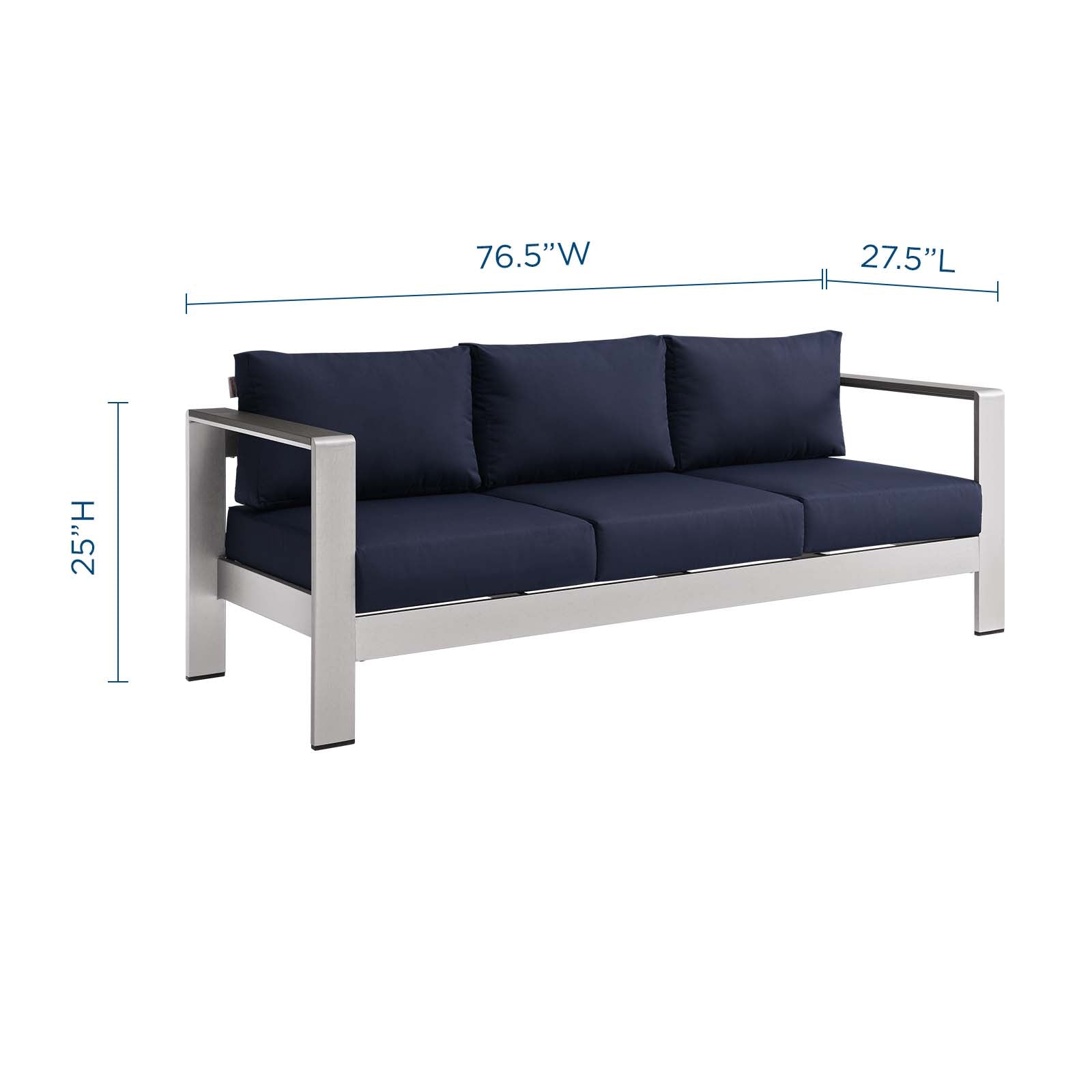 Modway Outdoor Sofas - Shore Outdoor Patio Aluminum Sofa Silver Navy