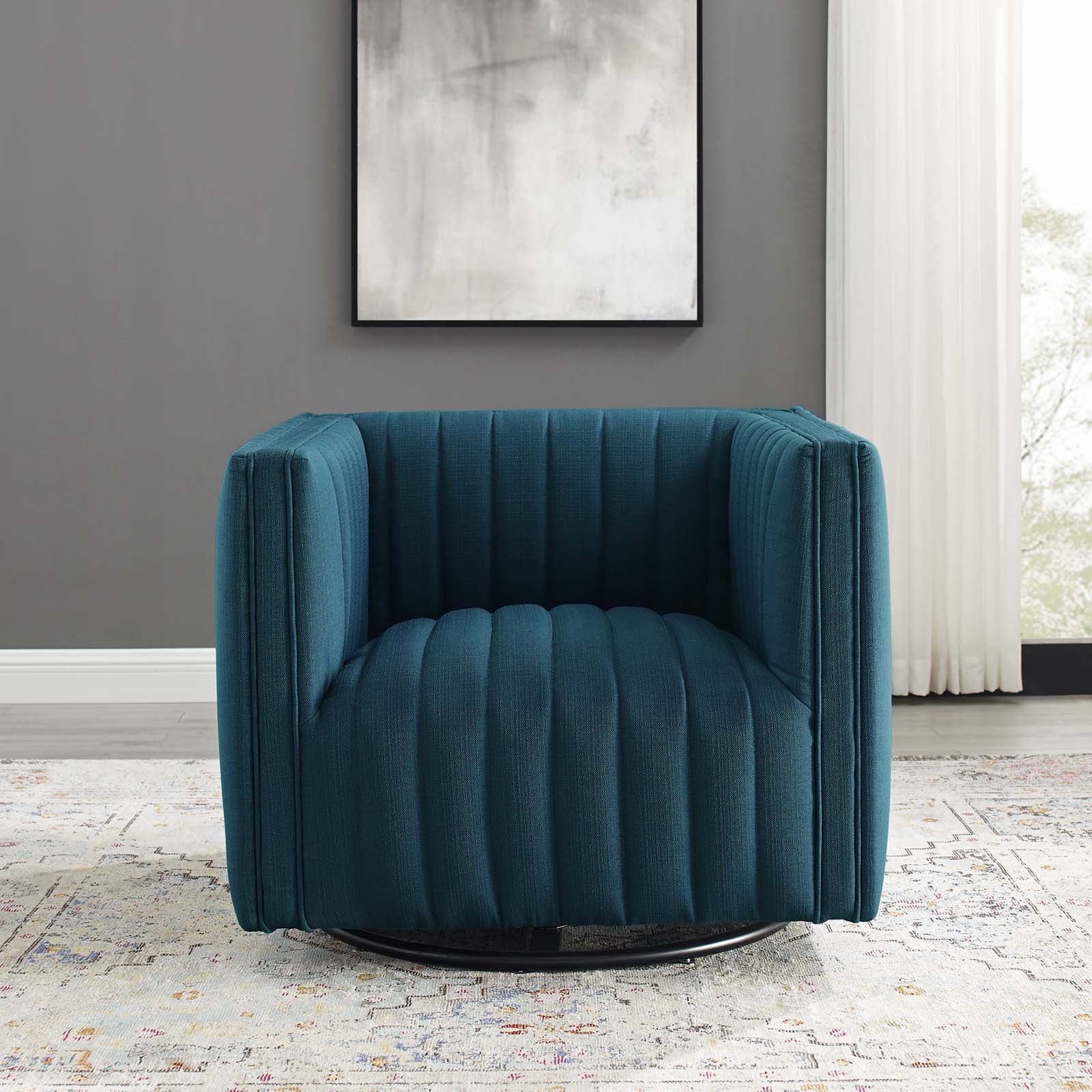 Modway Accent Chairs - Conjure Tufted Swivel Upholstered Armchair Azure