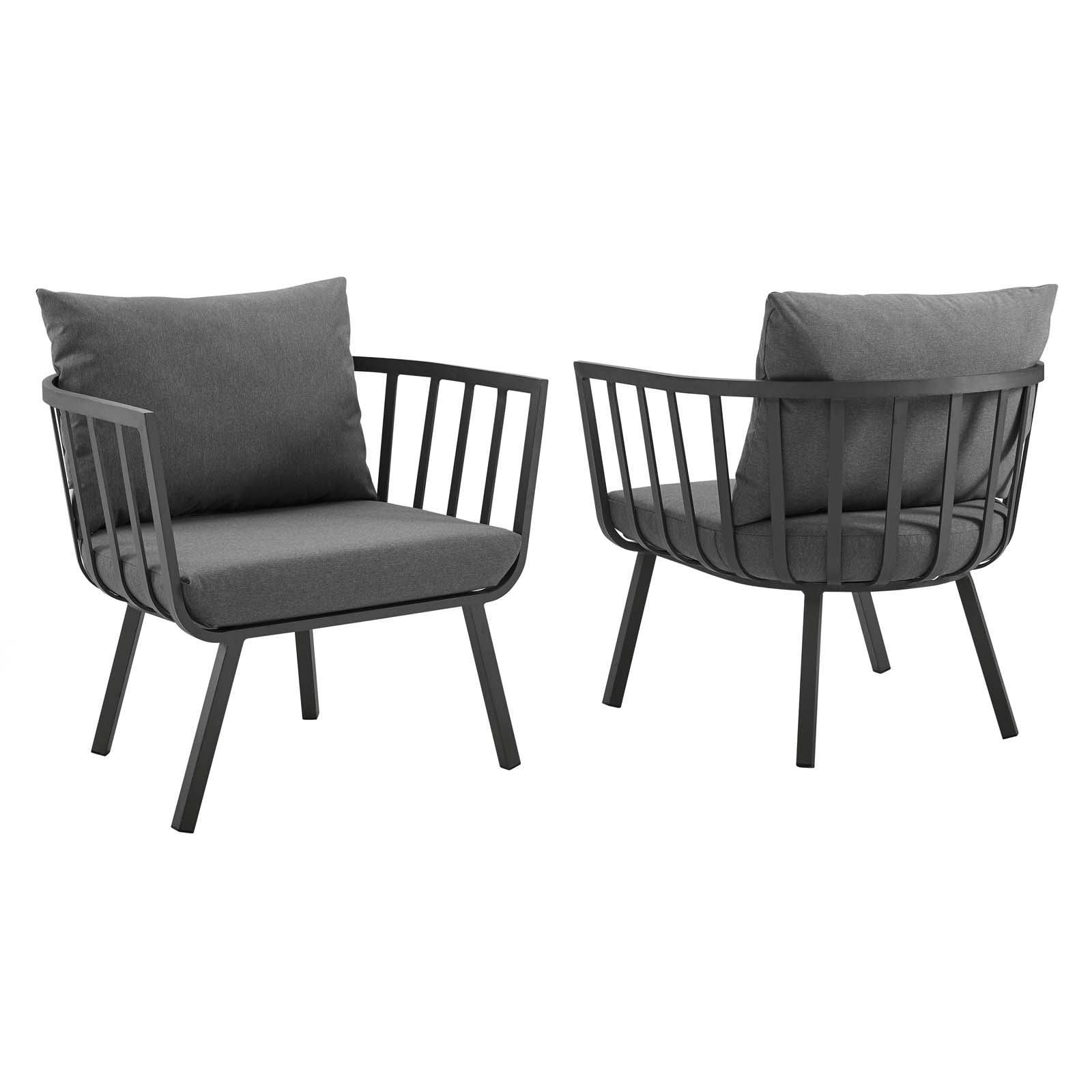 Modway Outdoor Conversation Sets - Riverside Outdoor Patio Aluminum Armchair Set of 2 Gray Charcoal